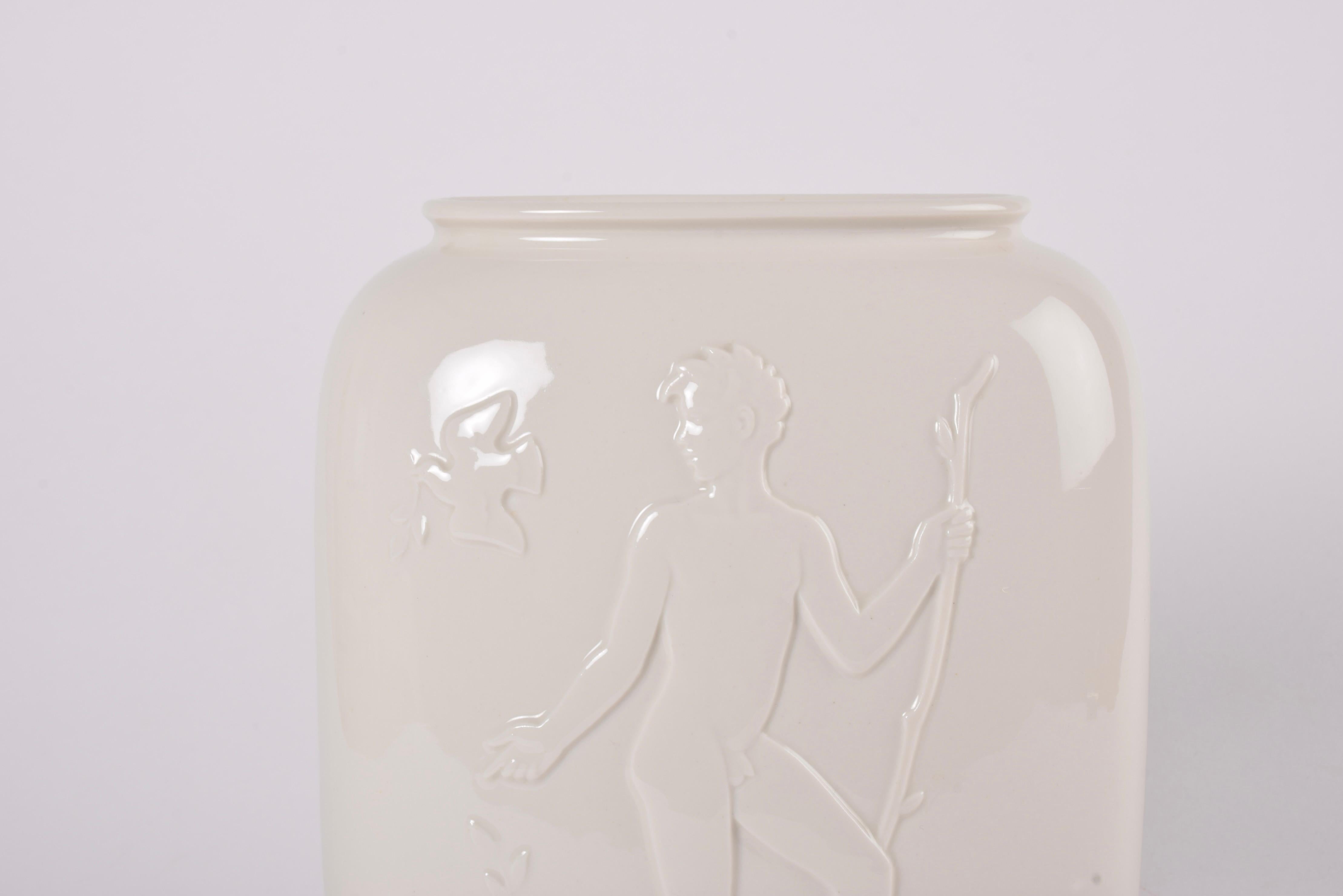 Danish Art Deco Royal Copenhagen Vase Naked Man & Woman by Hans Henrik Hansen For Sale 1