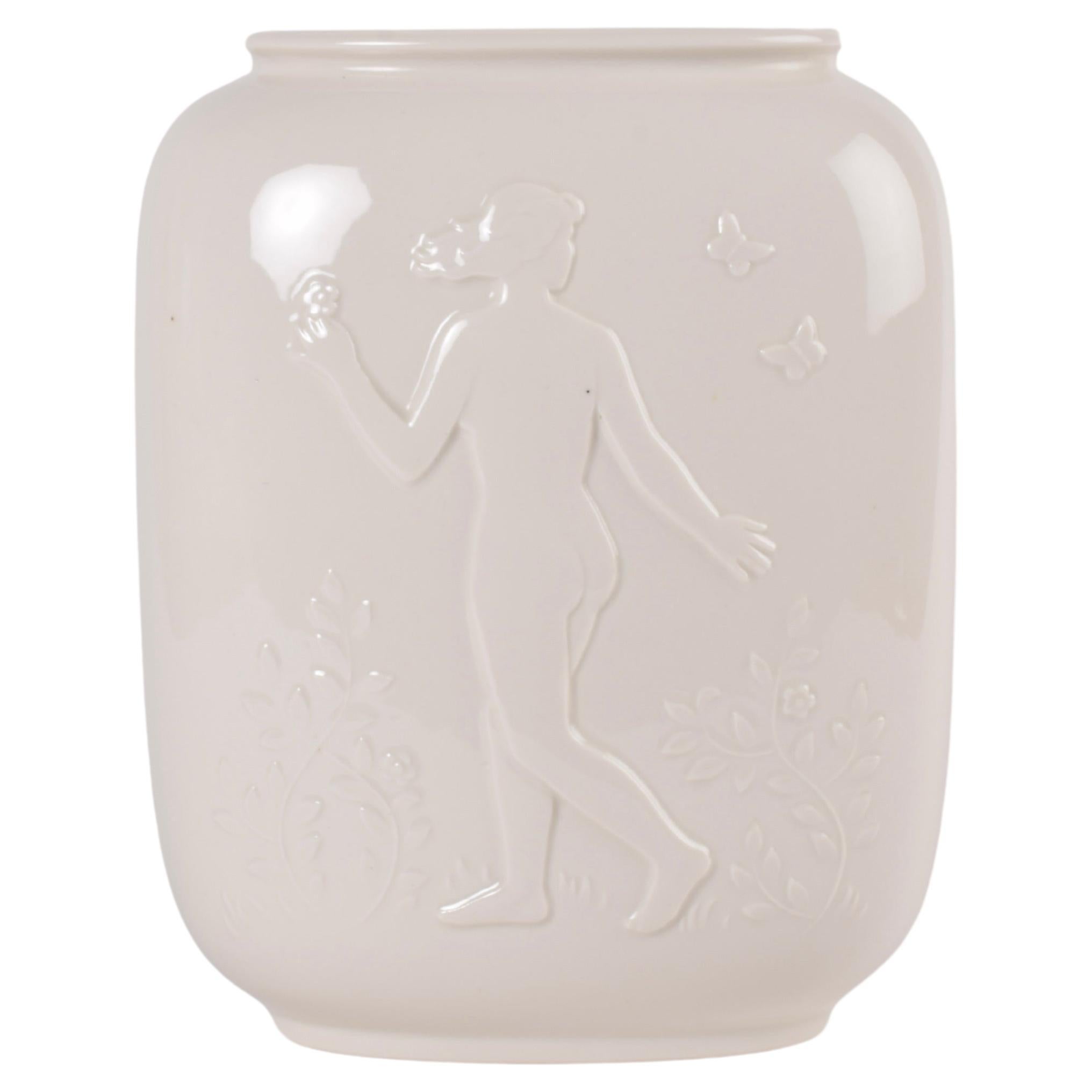 Danish Art Deco Royal Copenhagen Vase Naked Man & Woman by Hans Henrik Hansen For Sale