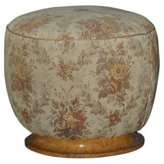 Pouf/tabouret rond sculptural Art Déco danois en tissu et bois de ronce, années 1940