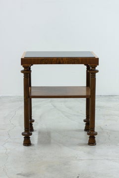 Danish Art Deco side table or night stand in walnut and black glass, 1920s