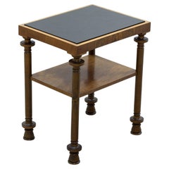 Antique Danish Art Deco side table or night stand in walnut and black glass, 1920s