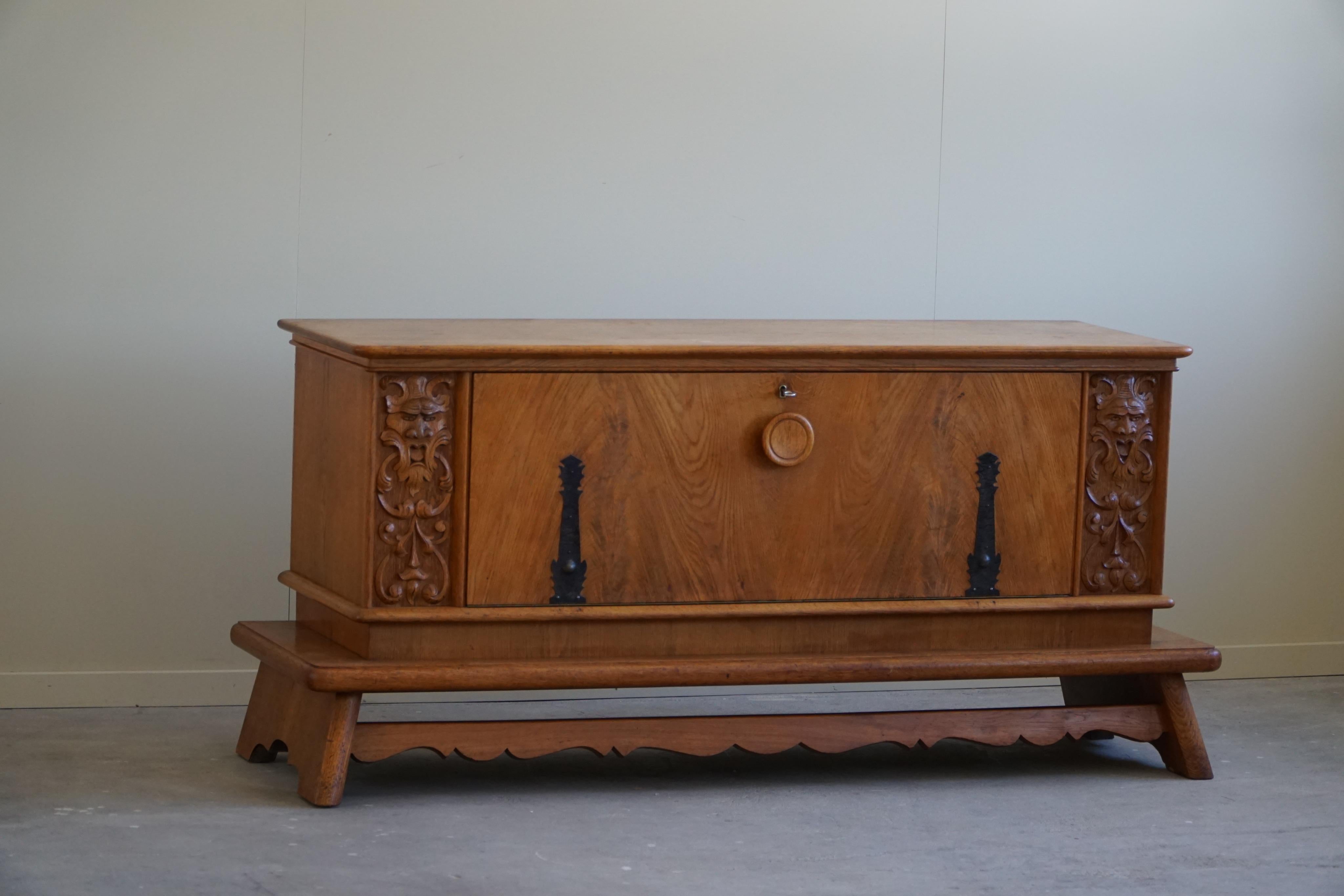 Danish Art Deco Sideboard Credenza in Solid Oak, Early 20th Century For Sale 12