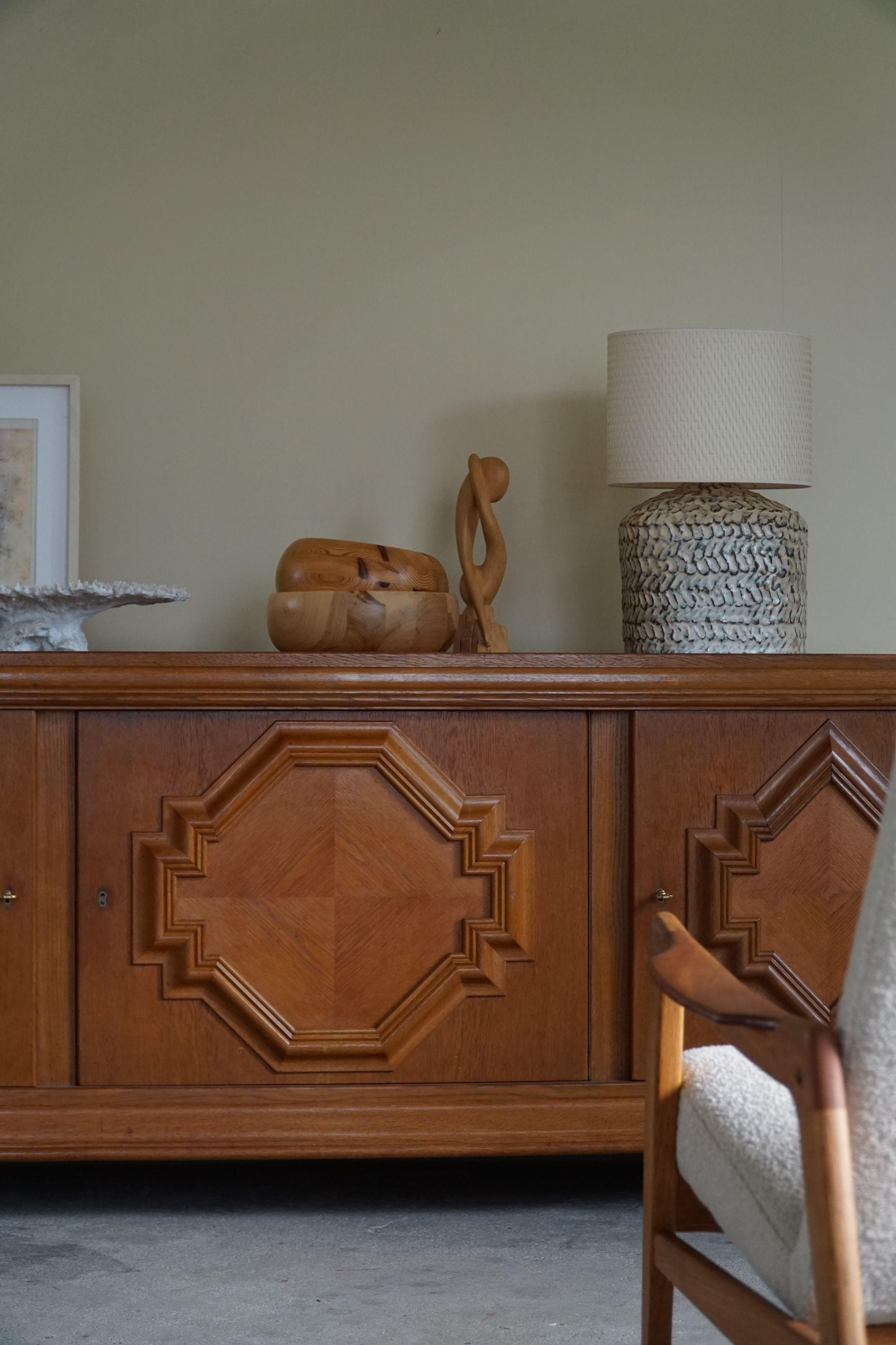 Danish Art Deco Sideboard Credenza in Solid Oak, Early 20th Century 15