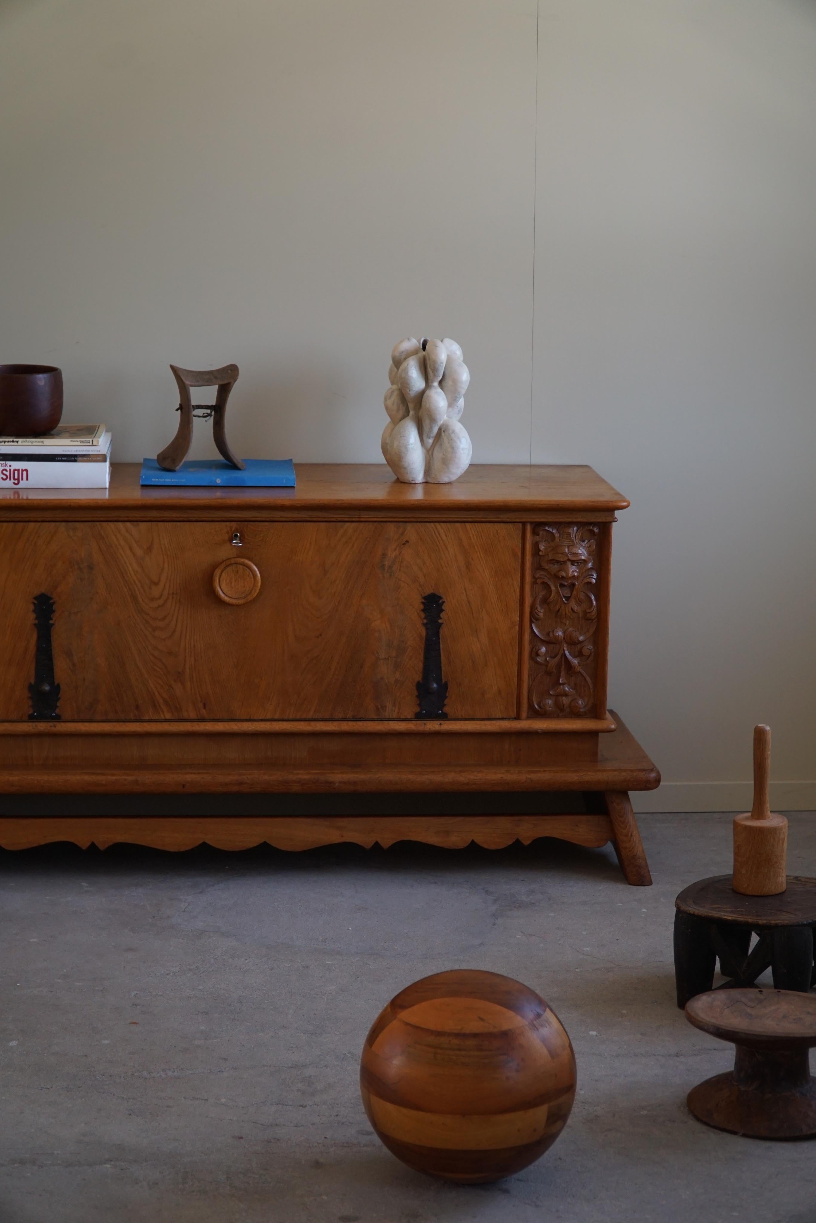 Danish Art Deco Sideboard Credenza in Solid Oak, Early 20th Century 1