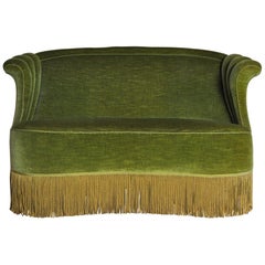 Danish Art Deco Sofa in Green Velvet, 1920s-1930s