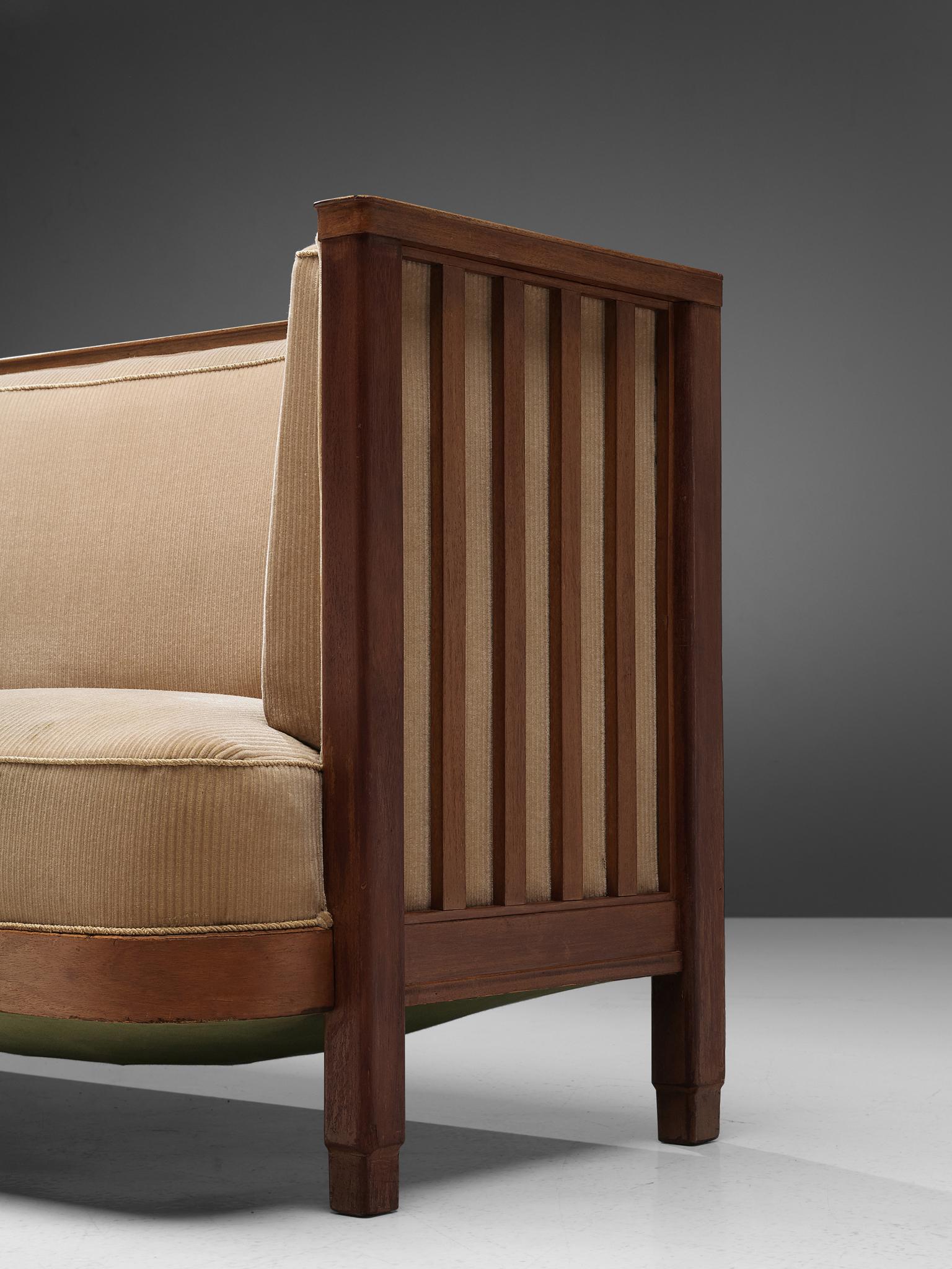 Mid-20th Century Danish Art Deco Sofa with a High Back in Beige Corduroy