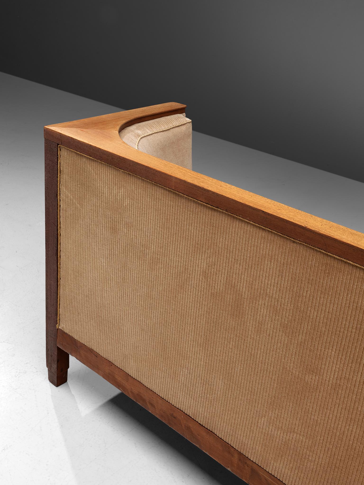 Danish Art Deco Sofa with a High Back in Beige Corduroy 2