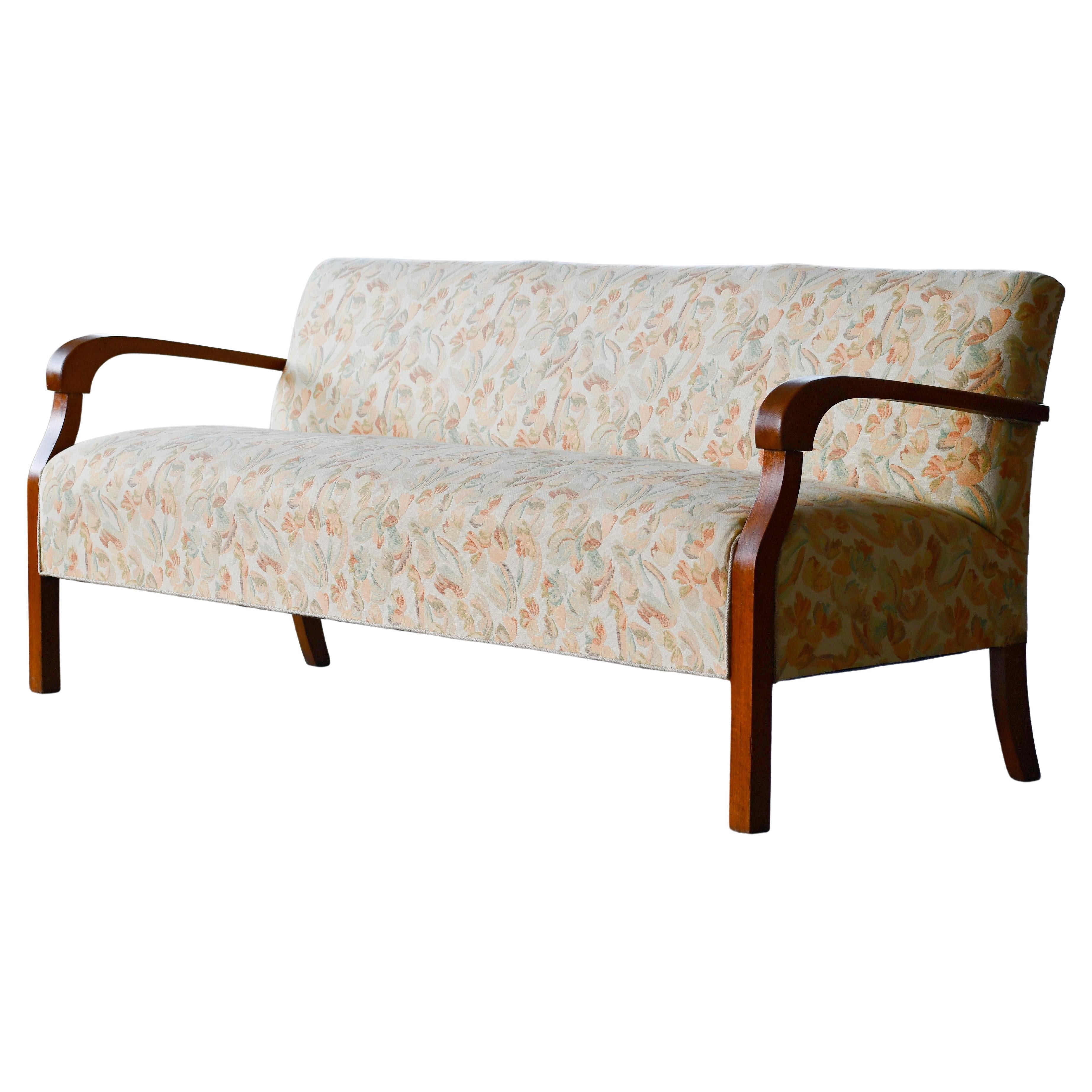 Danish Art Deco Sofa with Open Wooden Armrests, 1930's For Sale