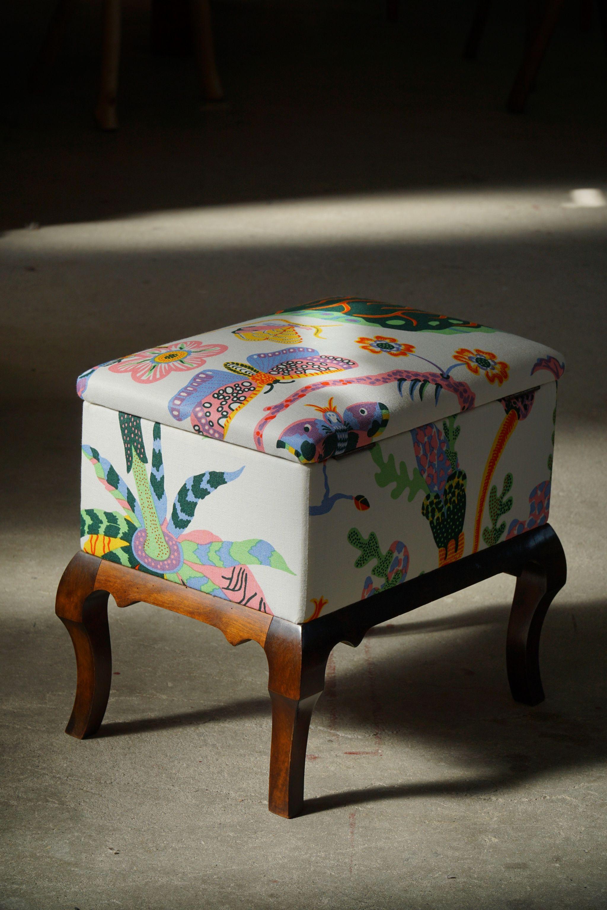 Danish Art Deco Stools, Reupholstered in Josef Frank Fabric from Svenskt Tenn 6