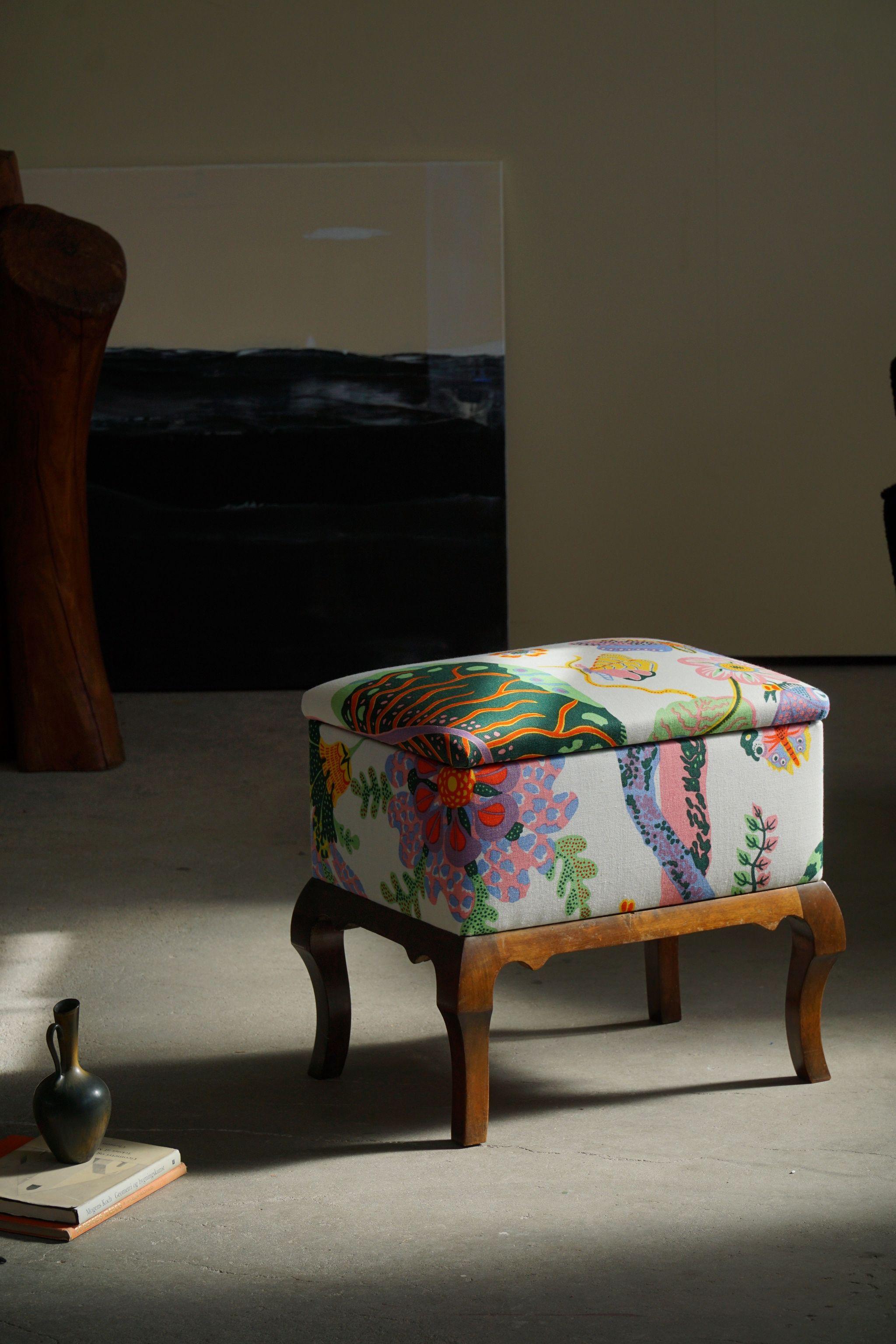 Danish Art Deco Stools, Reupholstered in Josef Frank Fabric from Svenskt Tenn 11