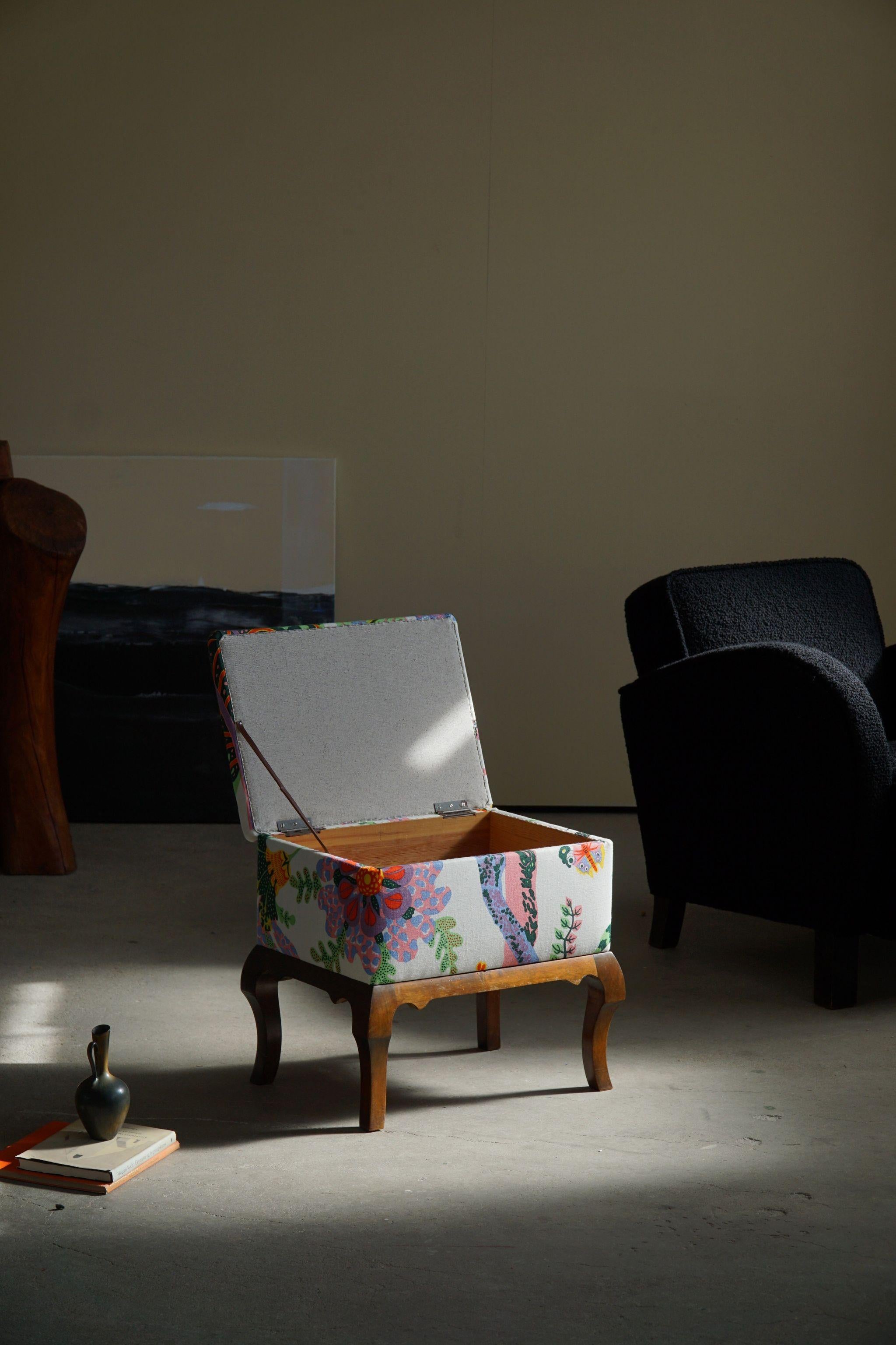 Danish Art Deco Stools, Reupholstered in Josef Frank Fabric from Svenskt Tenn 12