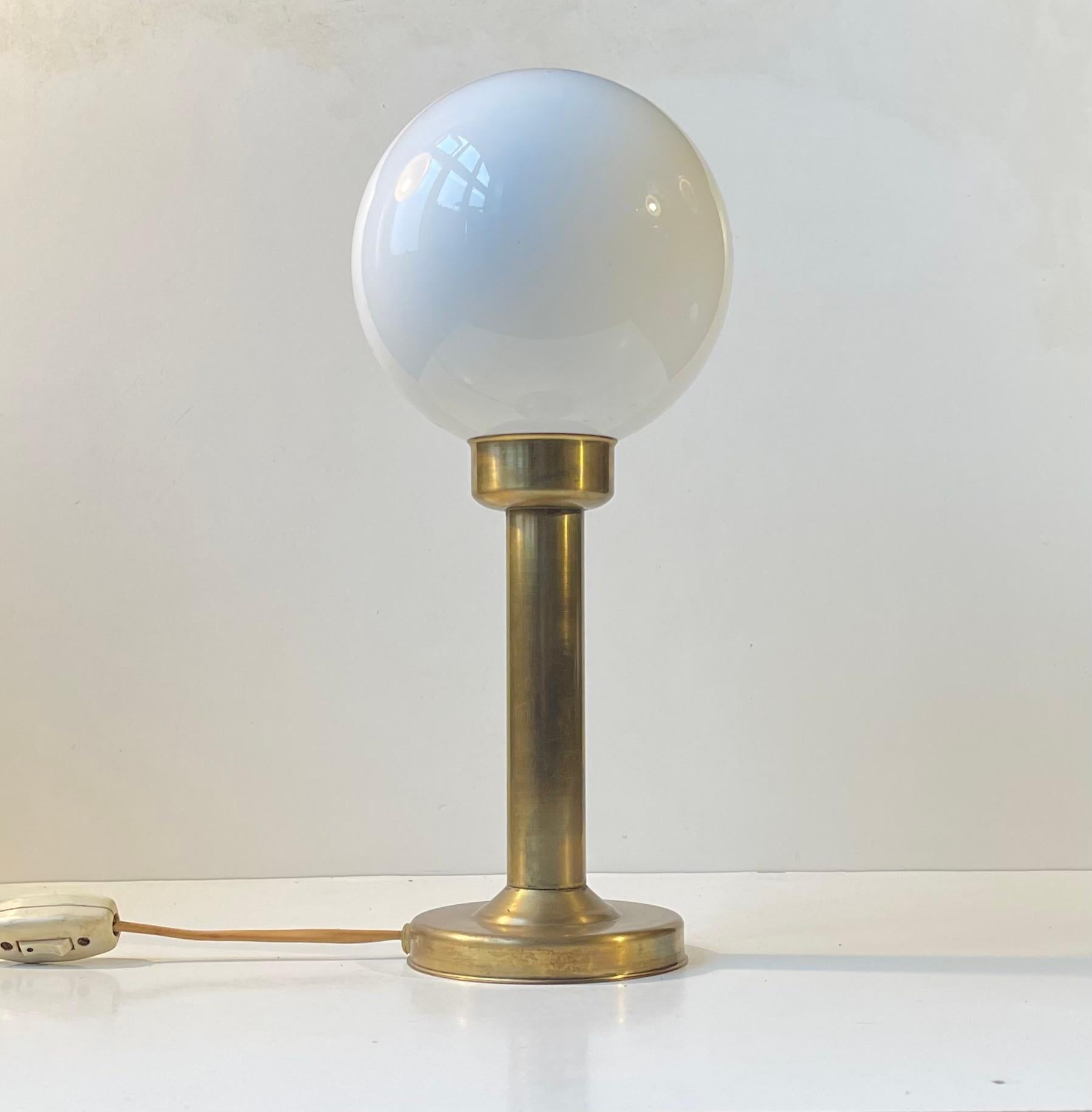 Simplistically yet elegantly composed Table Lamp from danish ABO - Metal Art Studio. Model P338. Manufactured and designed during 1970s in art deco revival style. The style of this light resembles Hans Agne Jakobsson and Michael Anastassiades.  