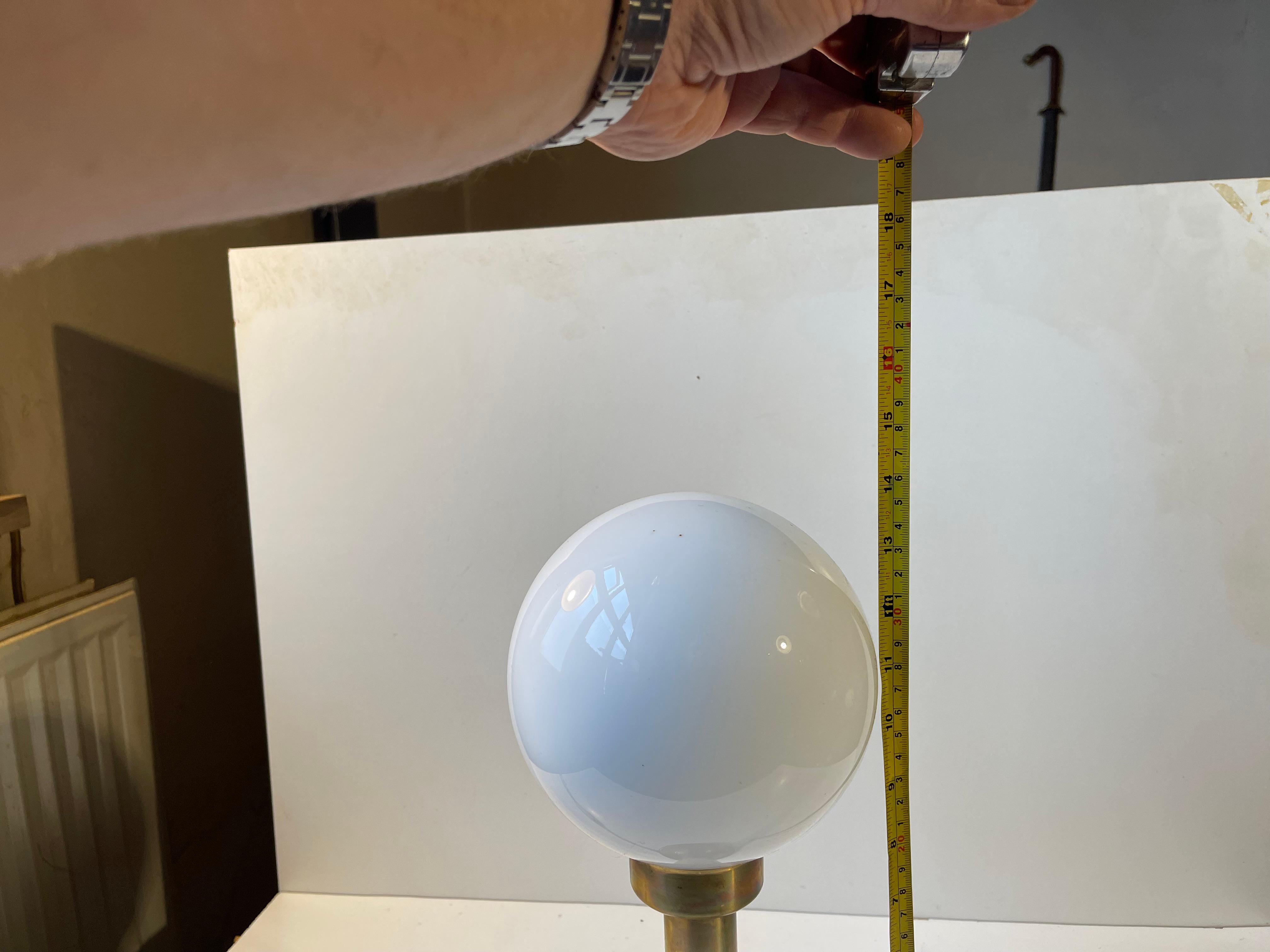 Danish Art Deco Style Brass Table Lamp With Opaline Glass Globe For Sale 2