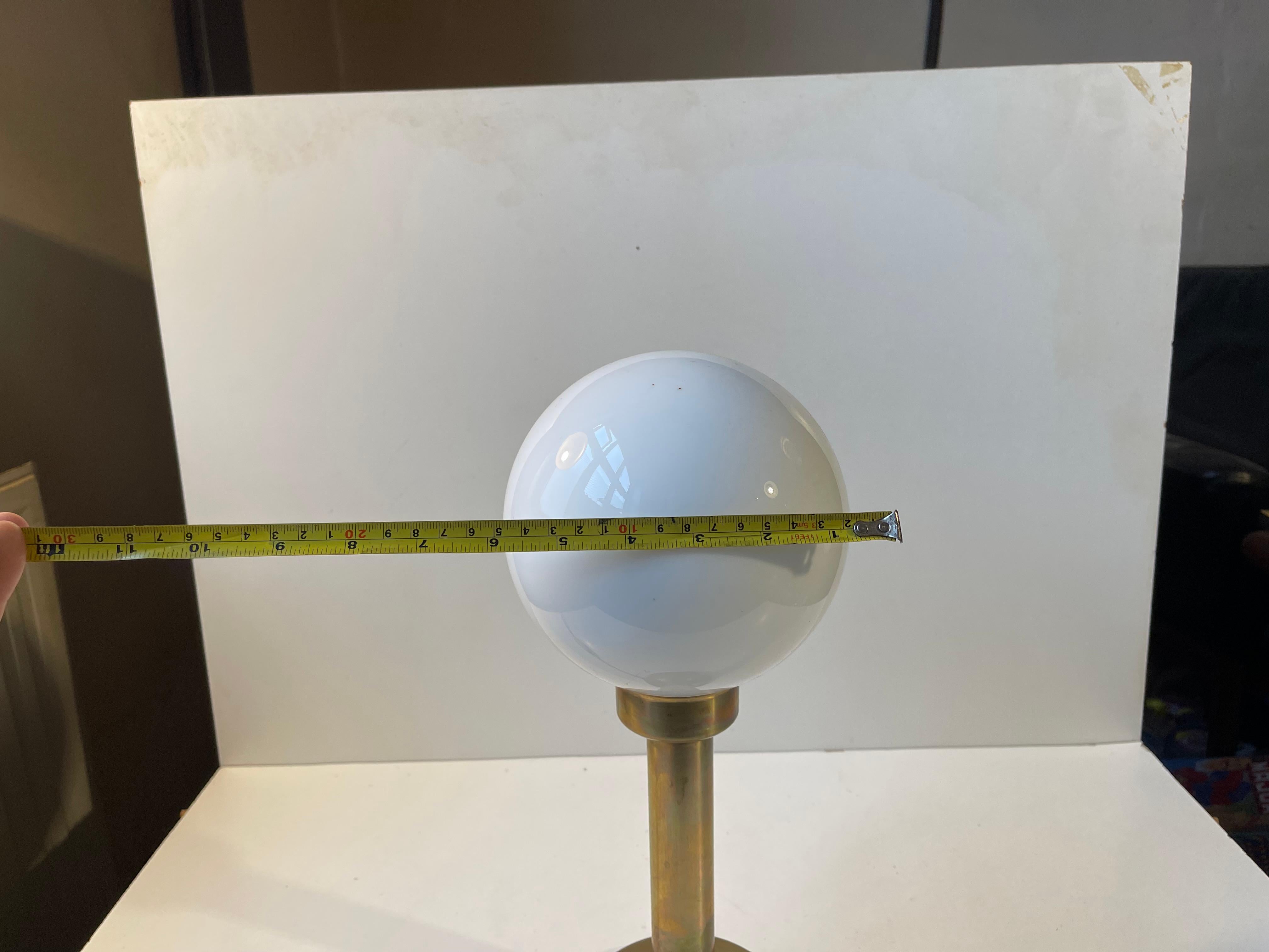 Danish Art Deco Style Brass Table Lamp With Opaline Glass Globe For Sale 3