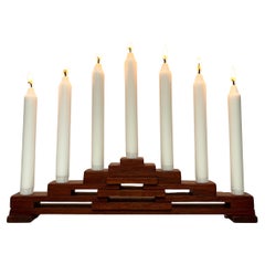 Danish Art Deco Style Handcrafted Wooden Candelabra, 1970s