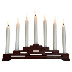 Danish Art Deco Style Handcrafted Wooden Candelabra, 1970s