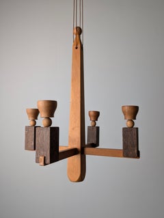 Lustre à bougies en bois de style Art déco danois, années 1970