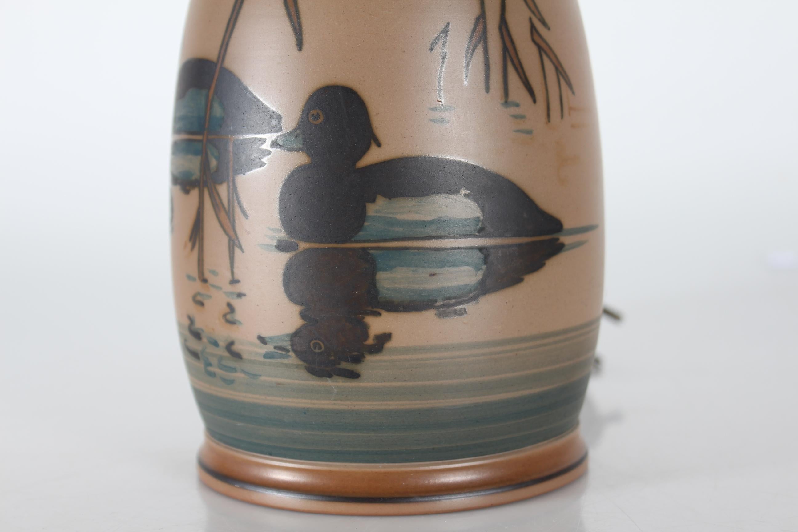 Danish Art Deco Table Lamp by L. Hjorth Ceramic, with Swimming Ducks + Le Klint In Good Condition For Sale In Aarhus C, DK