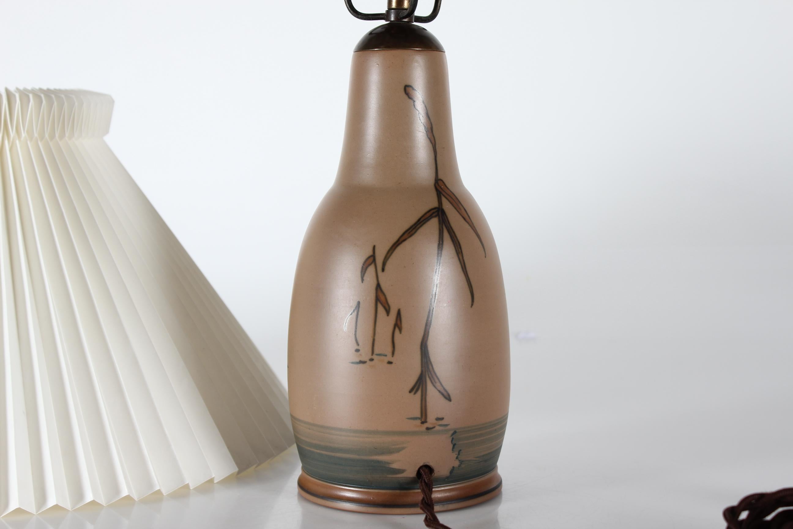 Danish Art Deco Table Lamp by L. Hjorth Ceramic, with Swimming Ducks + Le Klint For Sale 3