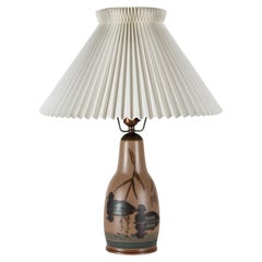 Danish Art Deco Table Lamp by L. Hjorth Ceramic, with Swimming Ducks + Le Klint