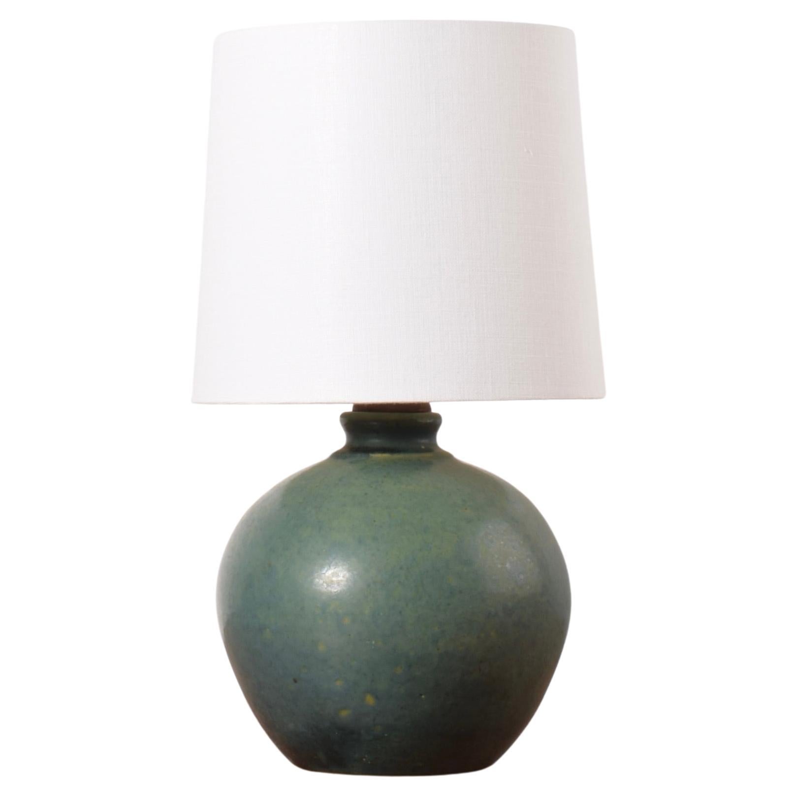 Danish Art Deco Table Lamp Emerald Green Ball Shape Ceramic, 1930s