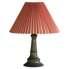 Danish Art Deco Table Lamp in Tin with Pink Pleated Shade, 1940s