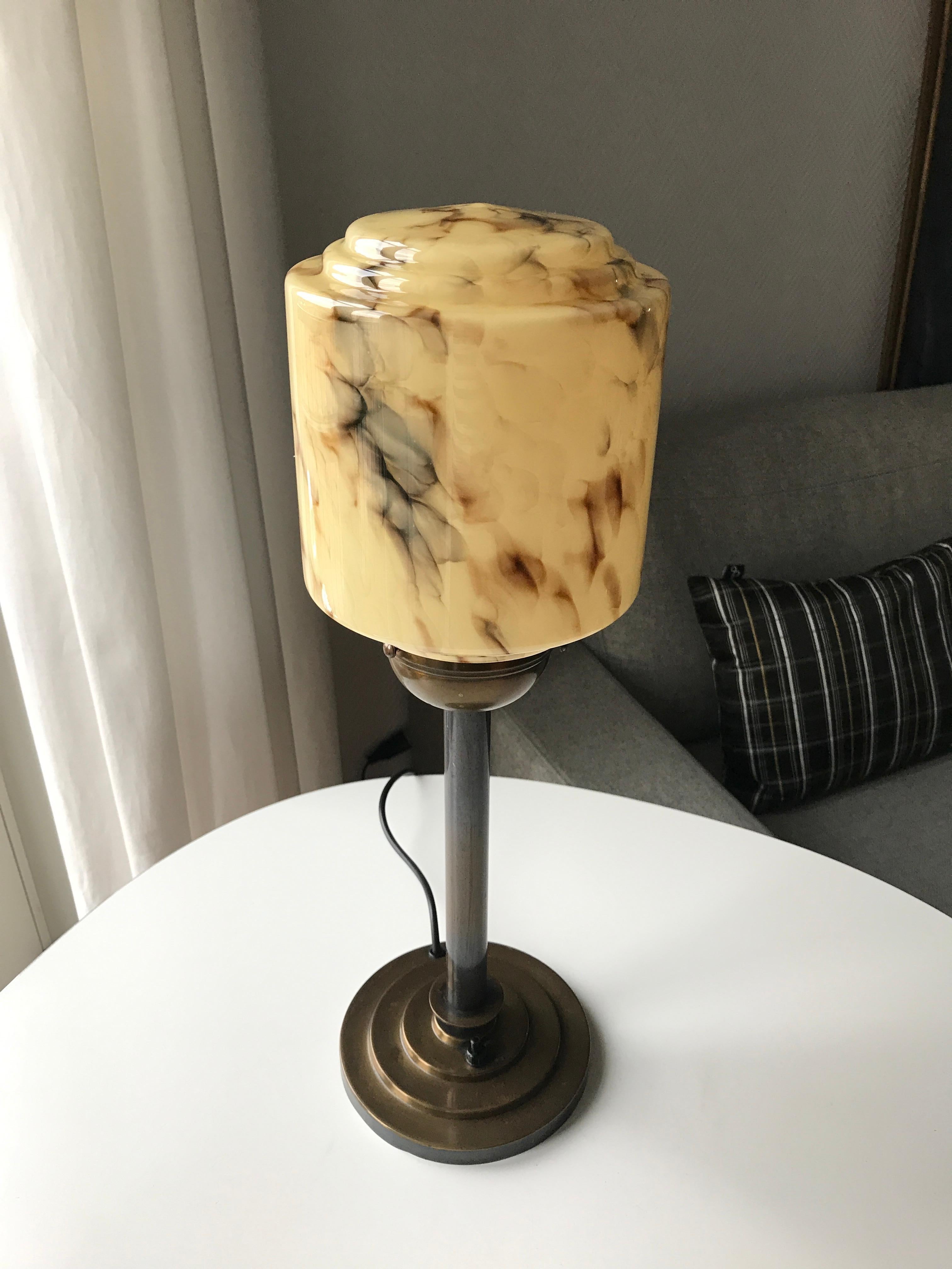 Patinated Danish Art Deco Table Lamp Voss For Sale