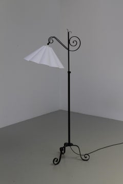 Danish Art Deco Tripod Floor Lamp in Wrought Iron, 1940s.