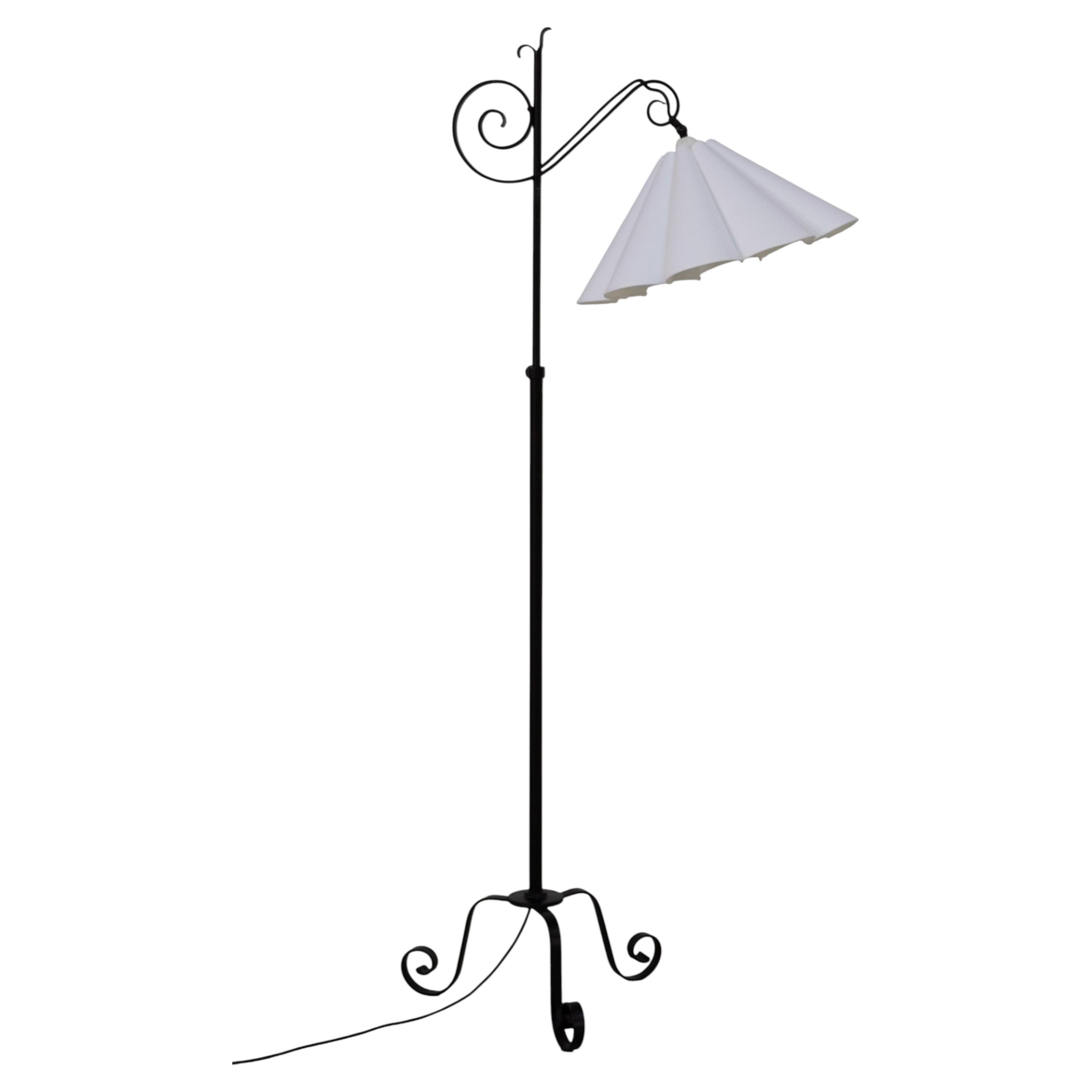 Danish Art Deco Tripod Floor Lamp in Wrought Iron, 1940s.