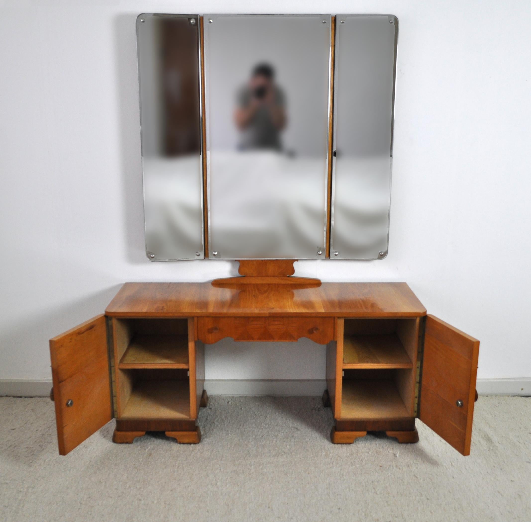 Danish Art Deco Vanity Desk with Tri-Folding Mirrors, 1930s For Sale 10