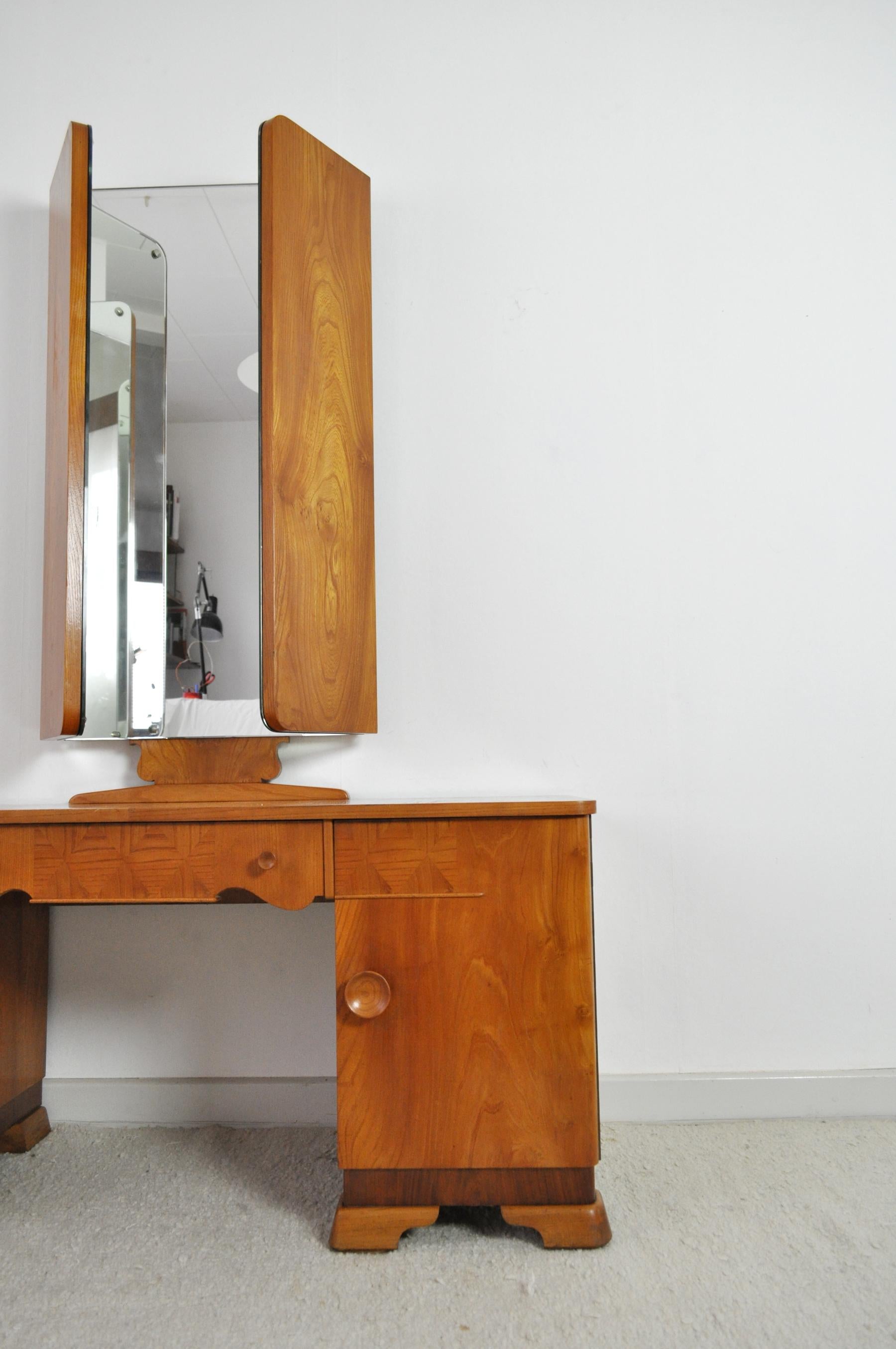 20th Century Danish Art Deco Vanity Desk with Tri-Folding Mirrors, 1930s For Sale