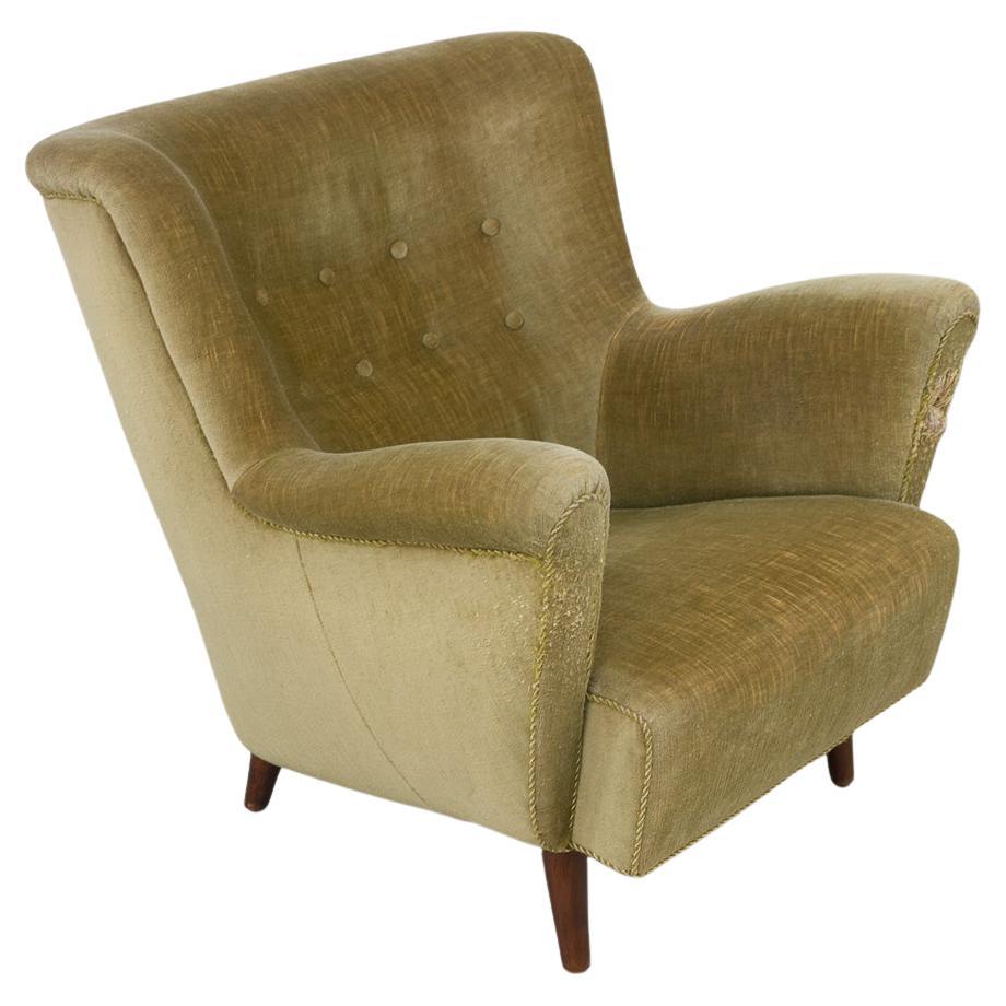 Danish Art Deco Velvet Lounge Chair, 1940s.