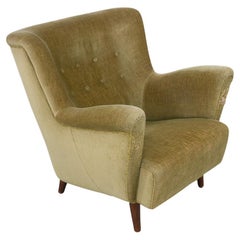 Danish Art Deco Velvet Lounge Chair, 1940s.