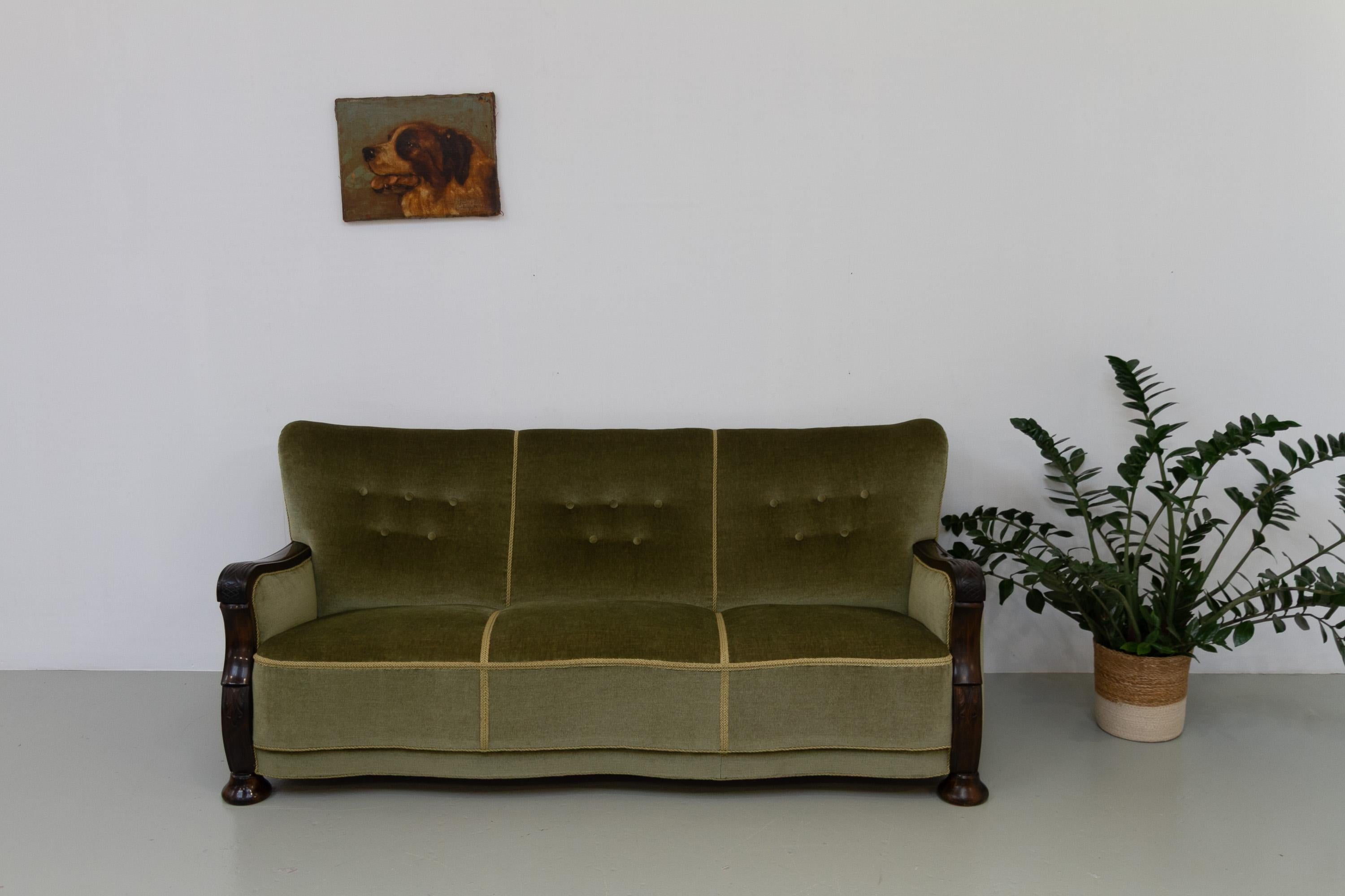 Canapé serpentin en velours art déco danois, années 1930. en vente 5