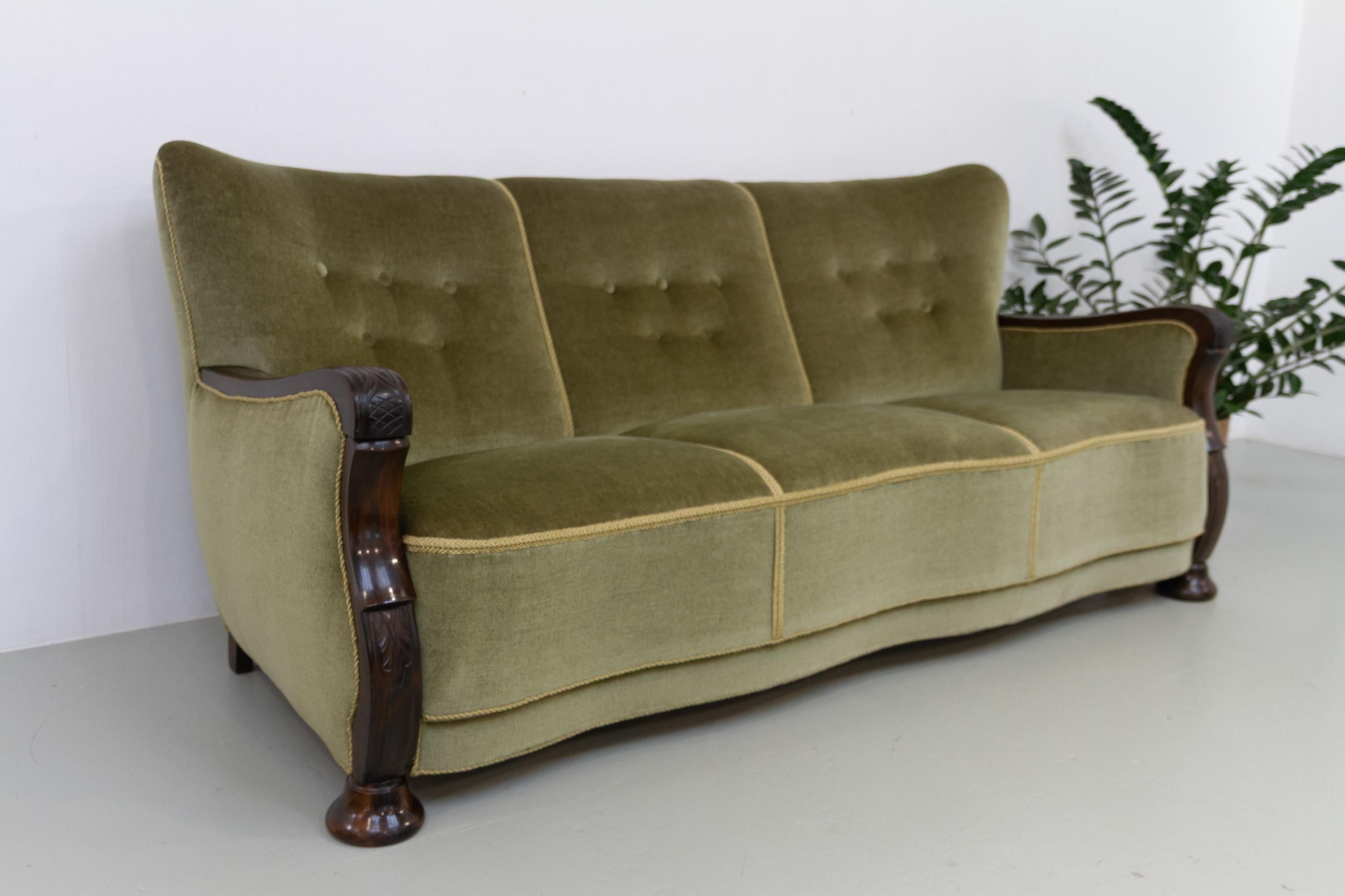 Canapé serpentin en velours art déco danois, années 1930. en vente 6