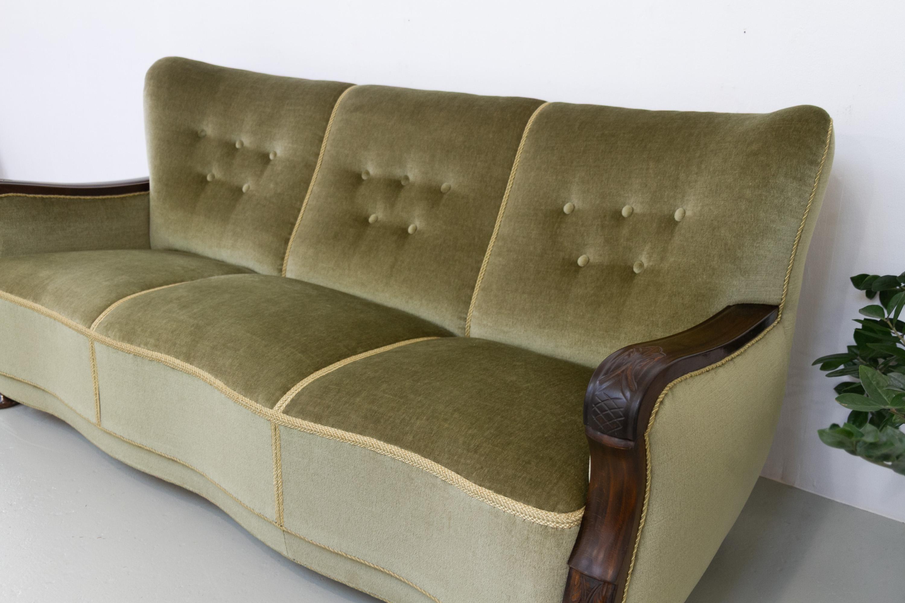 Canapé serpentin en velours art déco danois, années 1930. en vente 7