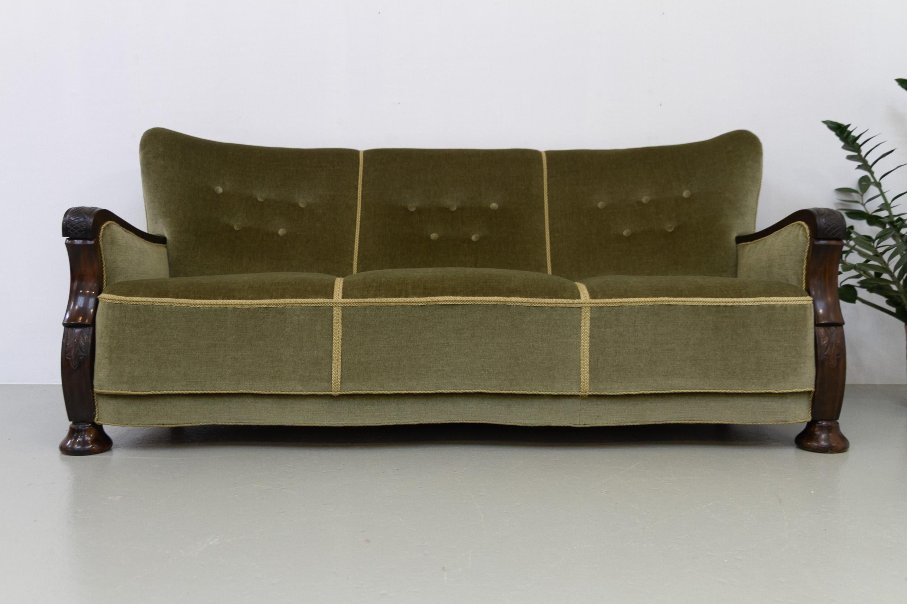 Canapé serpentin en velours art déco danois, années 1930. en vente 9