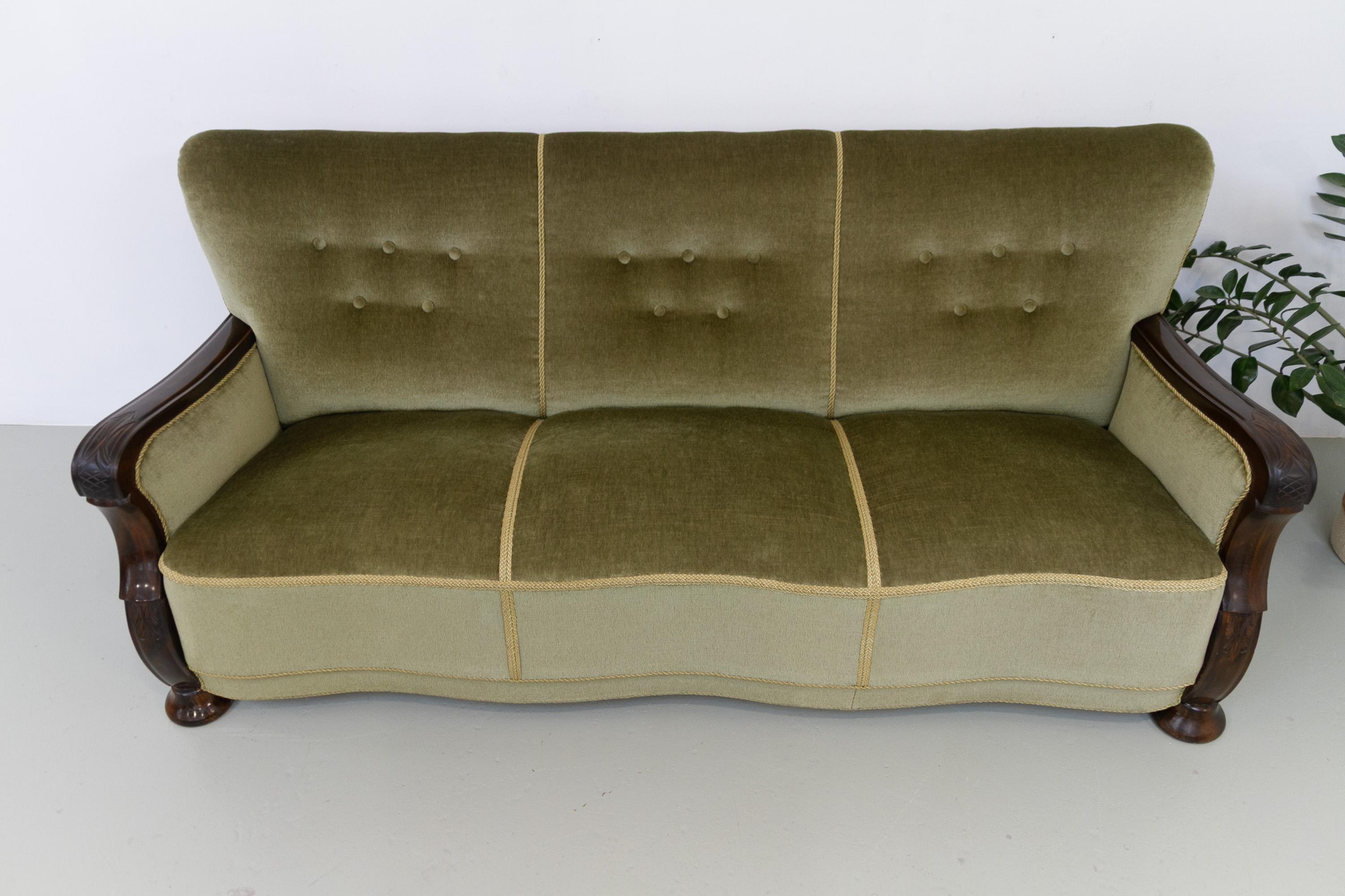 Canapé serpentin en velours art déco danois, années 1930. en vente 10