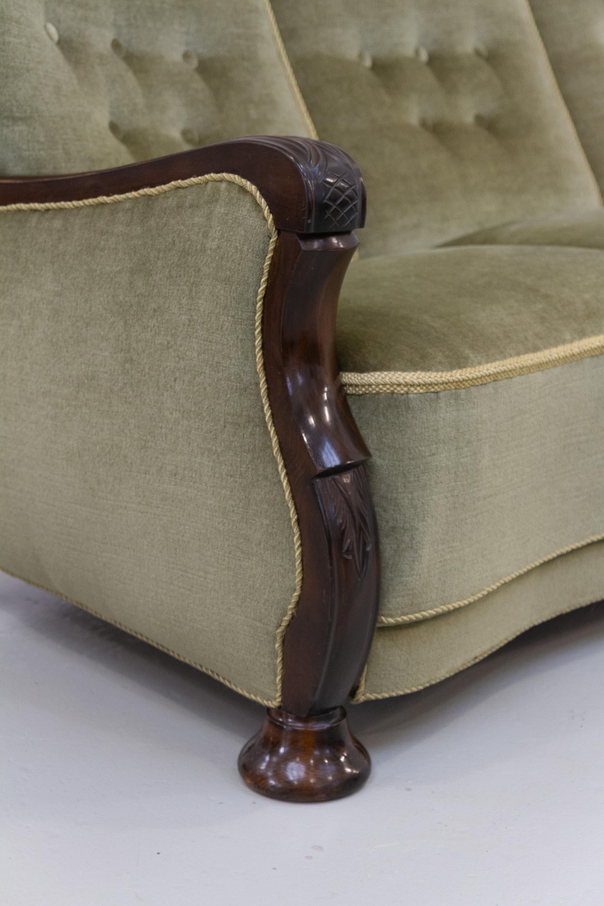 Danois Canapé serpentin en velours art déco danois, années 1930. en vente