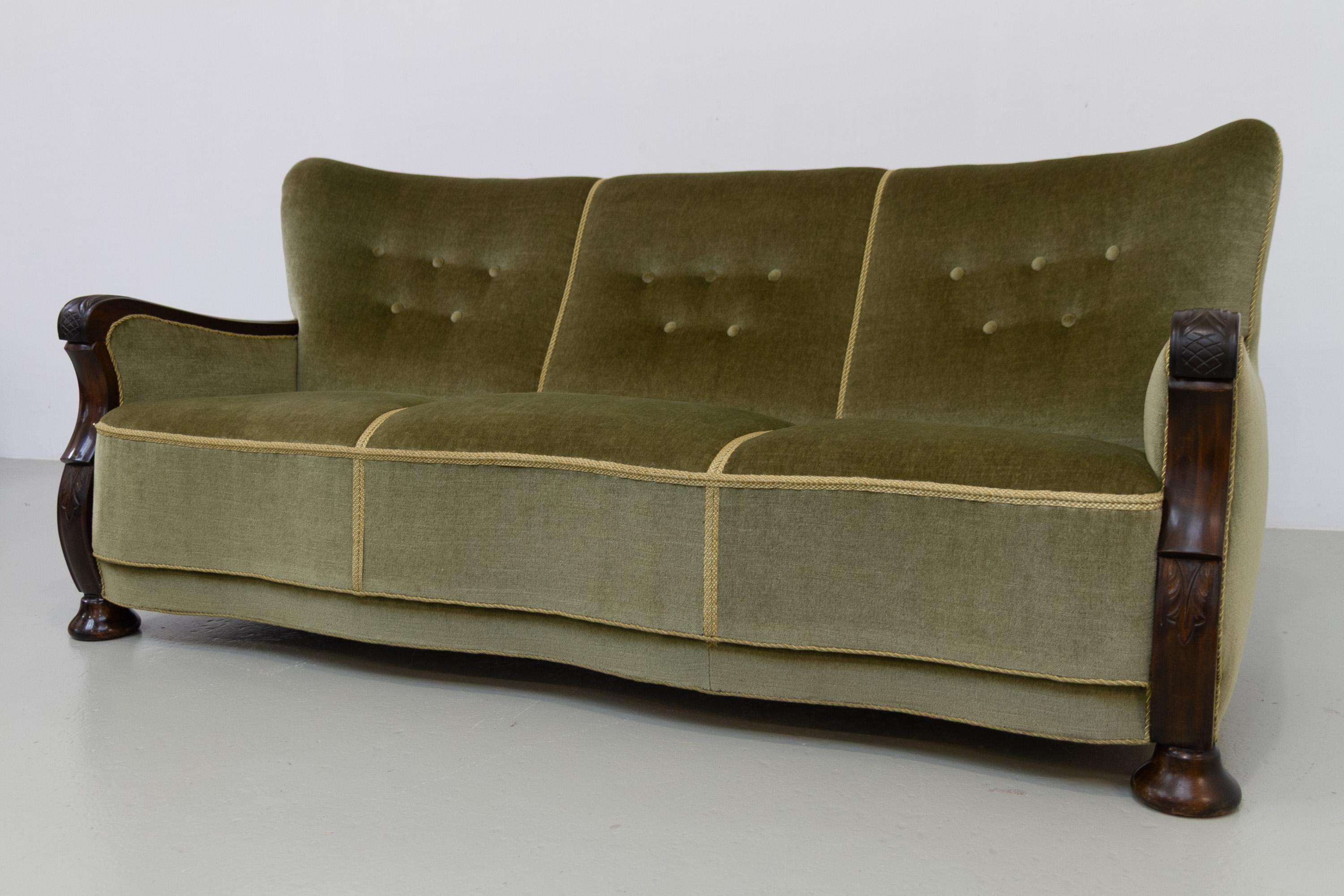 Canapé serpentin en velours art déco danois, années 1930. en vente 1