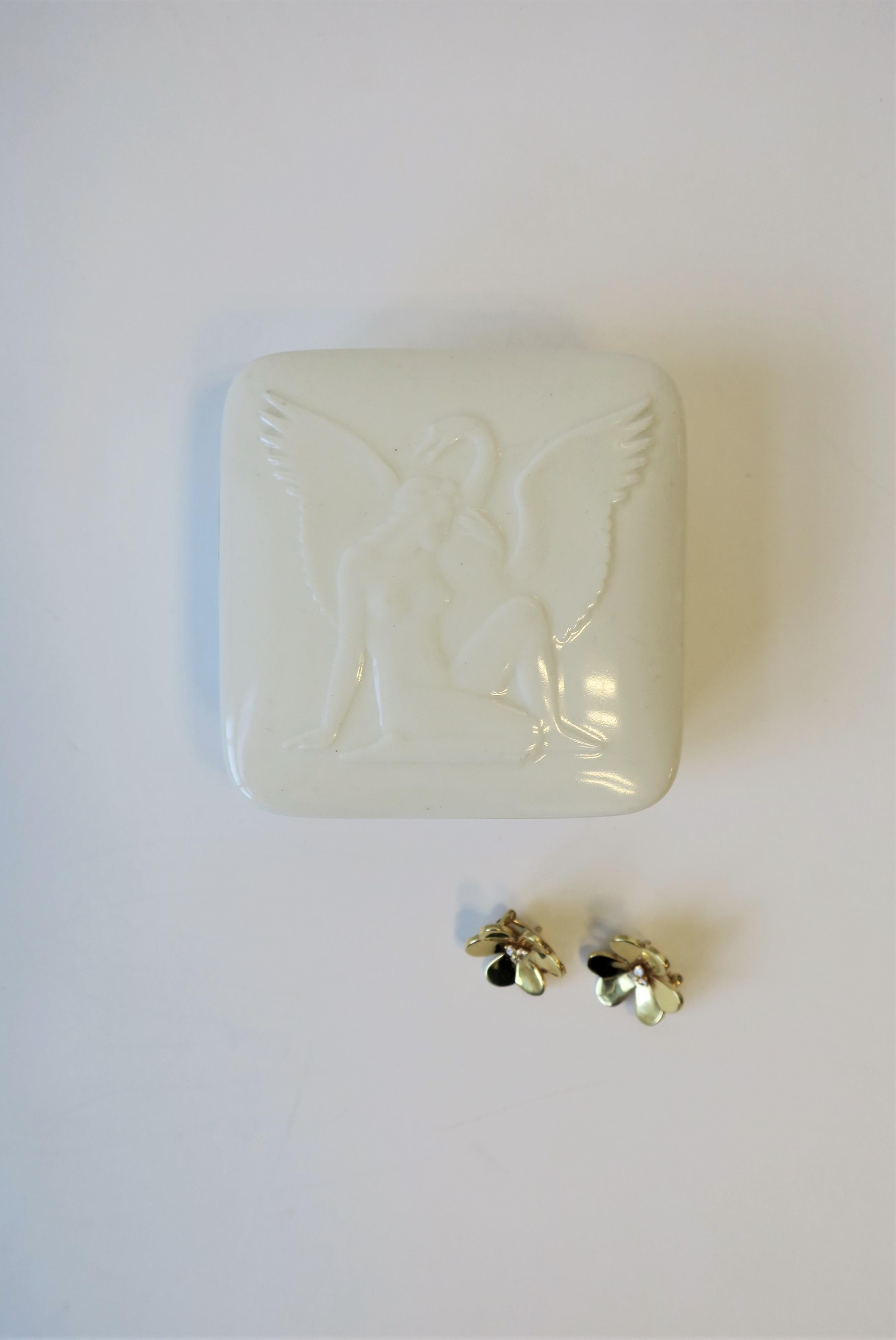 Art Deco Porcelain Box Female Figure & Bird Design Scandinavian Danish  5