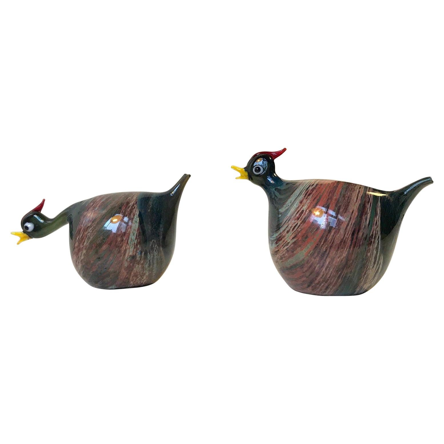 Danish Art Glass Hen Figurines, 1980s For Sale