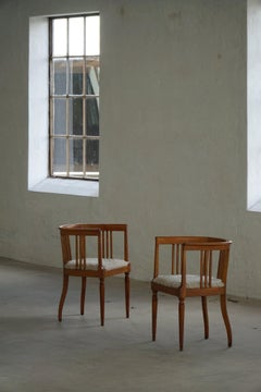Danish Art Nouveau Armchair in Oak with Lambswool Upholstered Seat, Early 1900s