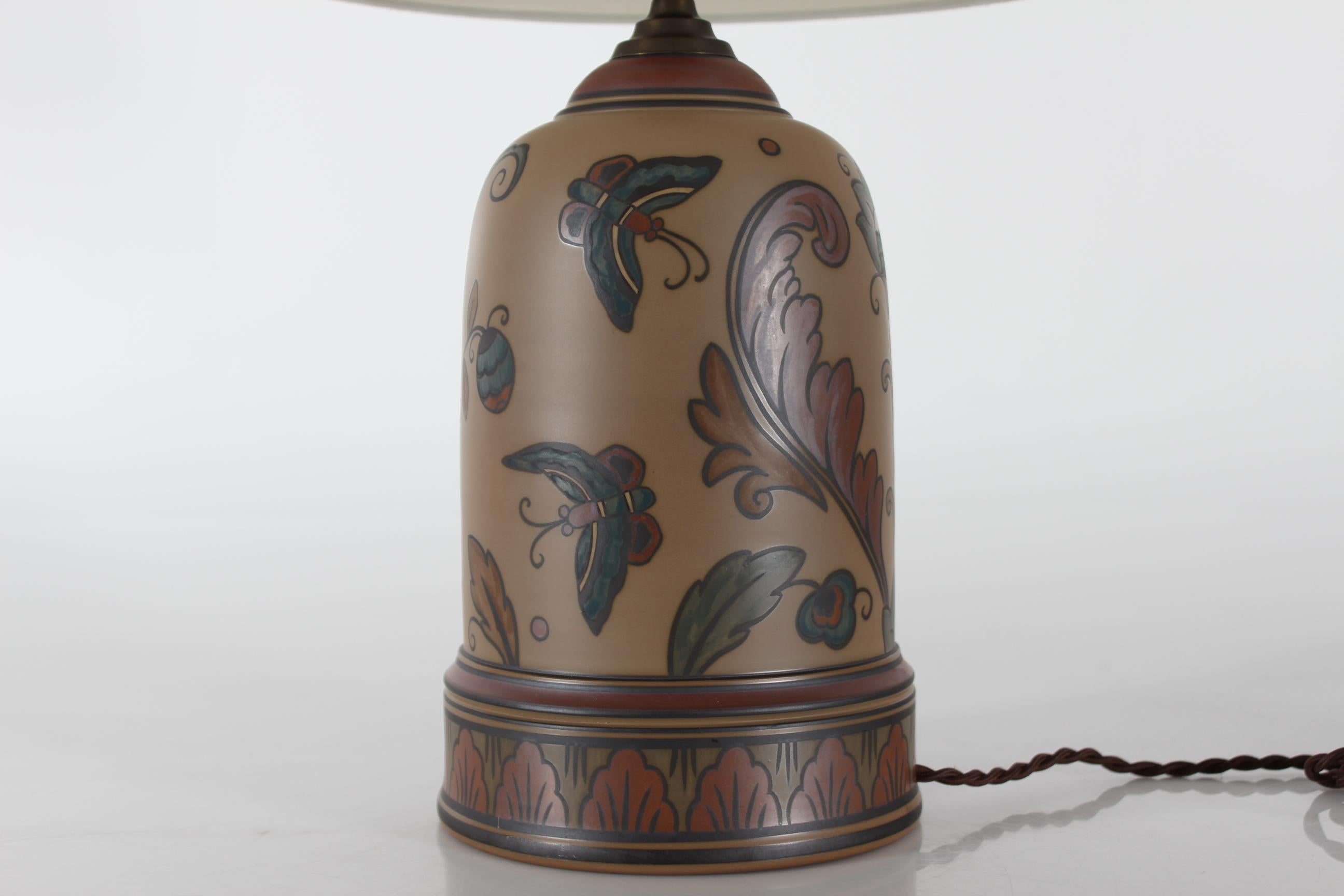 Danish Art Nouveau Butterfly Table Lamp by L. Hjorth Ceramic Bornholm 1920s For Sale 3