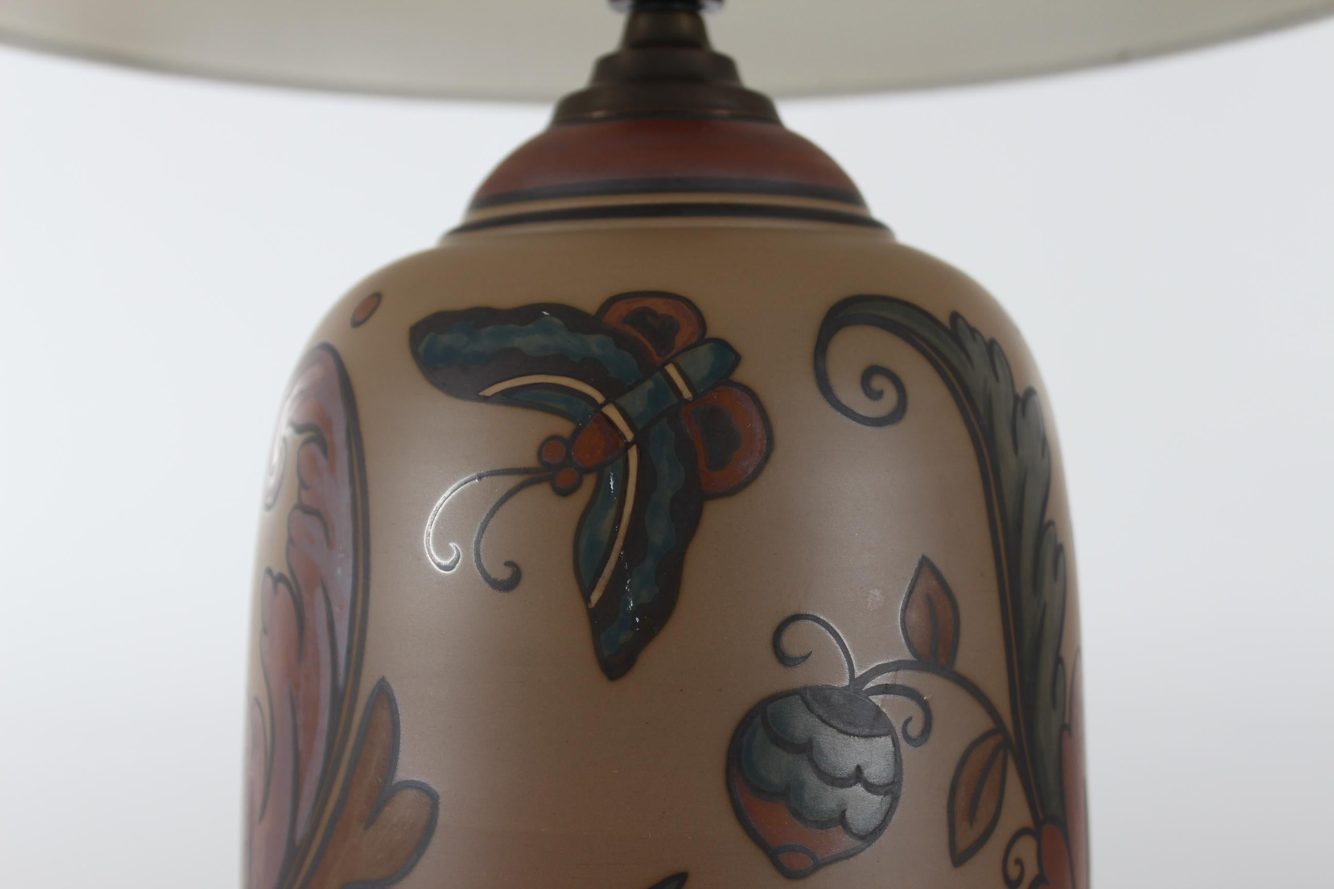 Danish Art Nouveau Butterfly Table Lamp by L. Hjorth Ceramic Bornholm 1920s For Sale 4