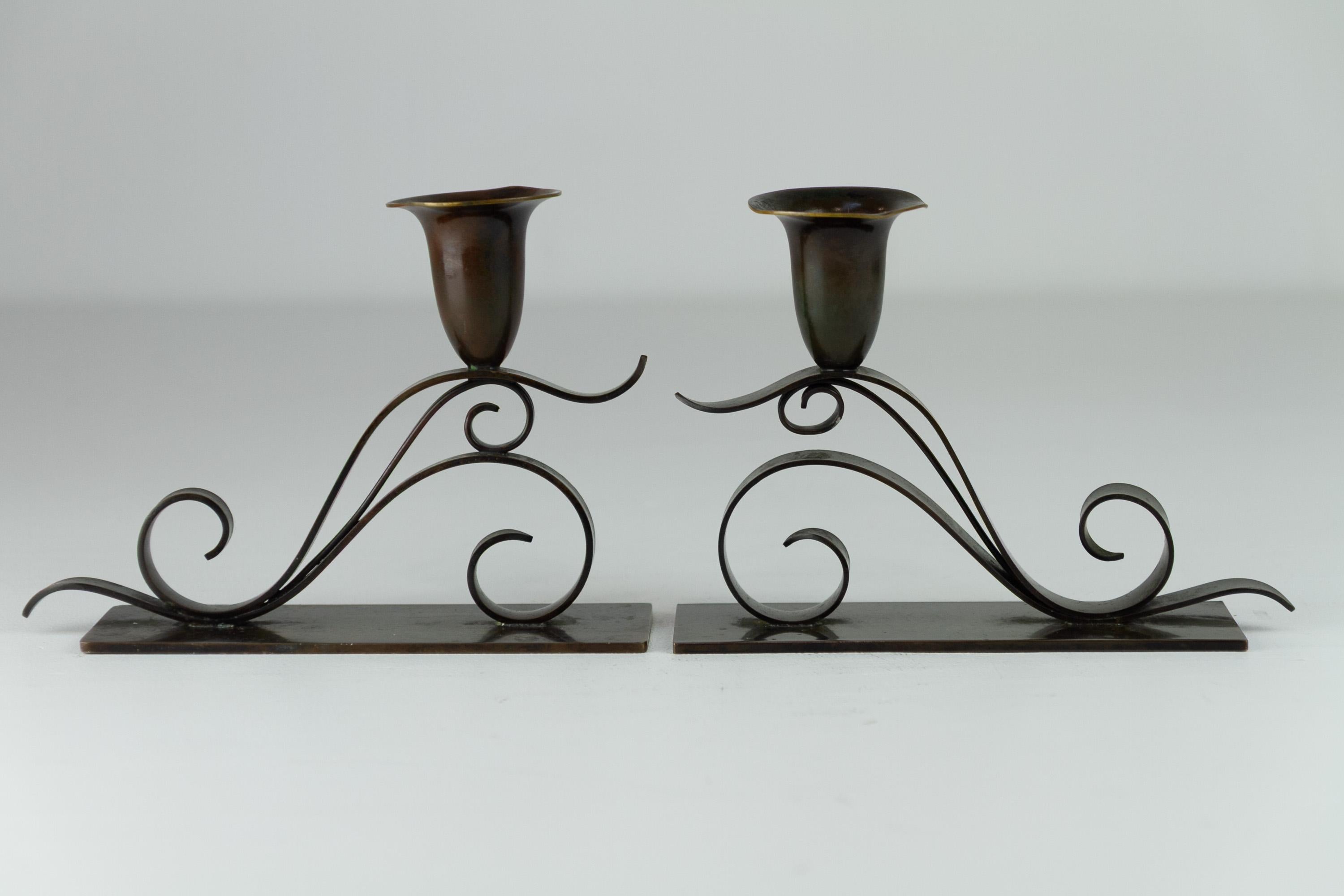 Portacandele danese in stile Art Nouveau di H. H. Bronzo, anni '20. Set di 2. in vendita 5