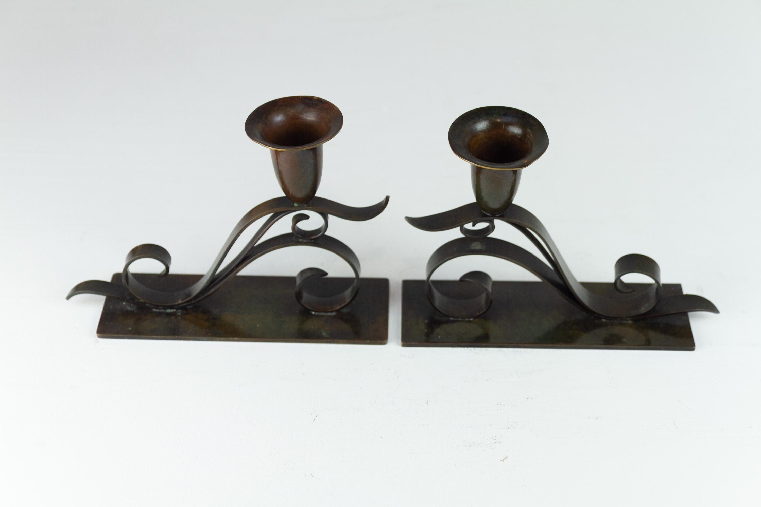 Portacandele danese in stile Art Nouveau di H. H. Bronzo, anni '20. Set di 2. in vendita 6