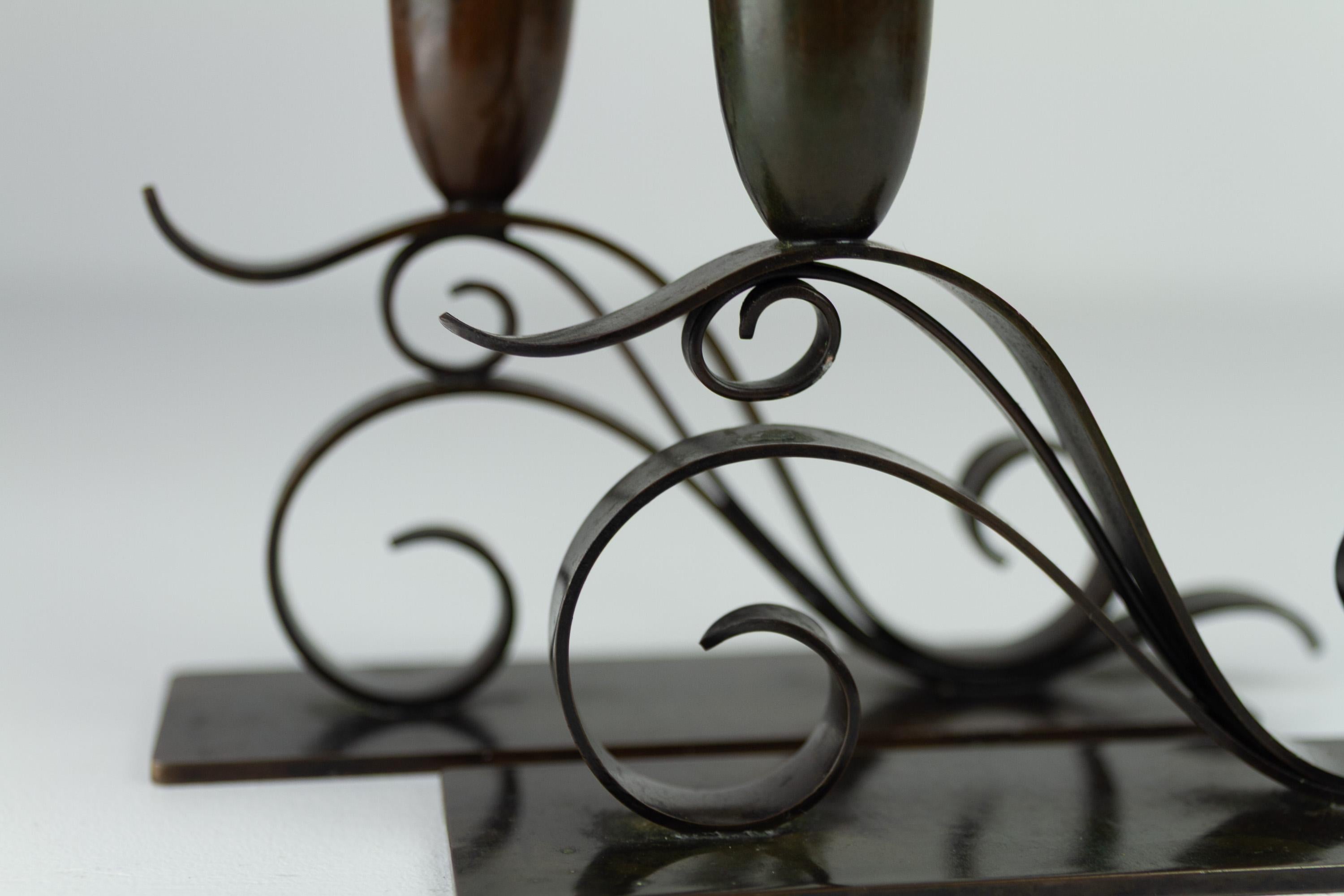 Portacandele danese in stile Art Nouveau di H. H. Bronzo, anni '20. Set di 2. In condizioni discrete in vendita a Asaa, DK