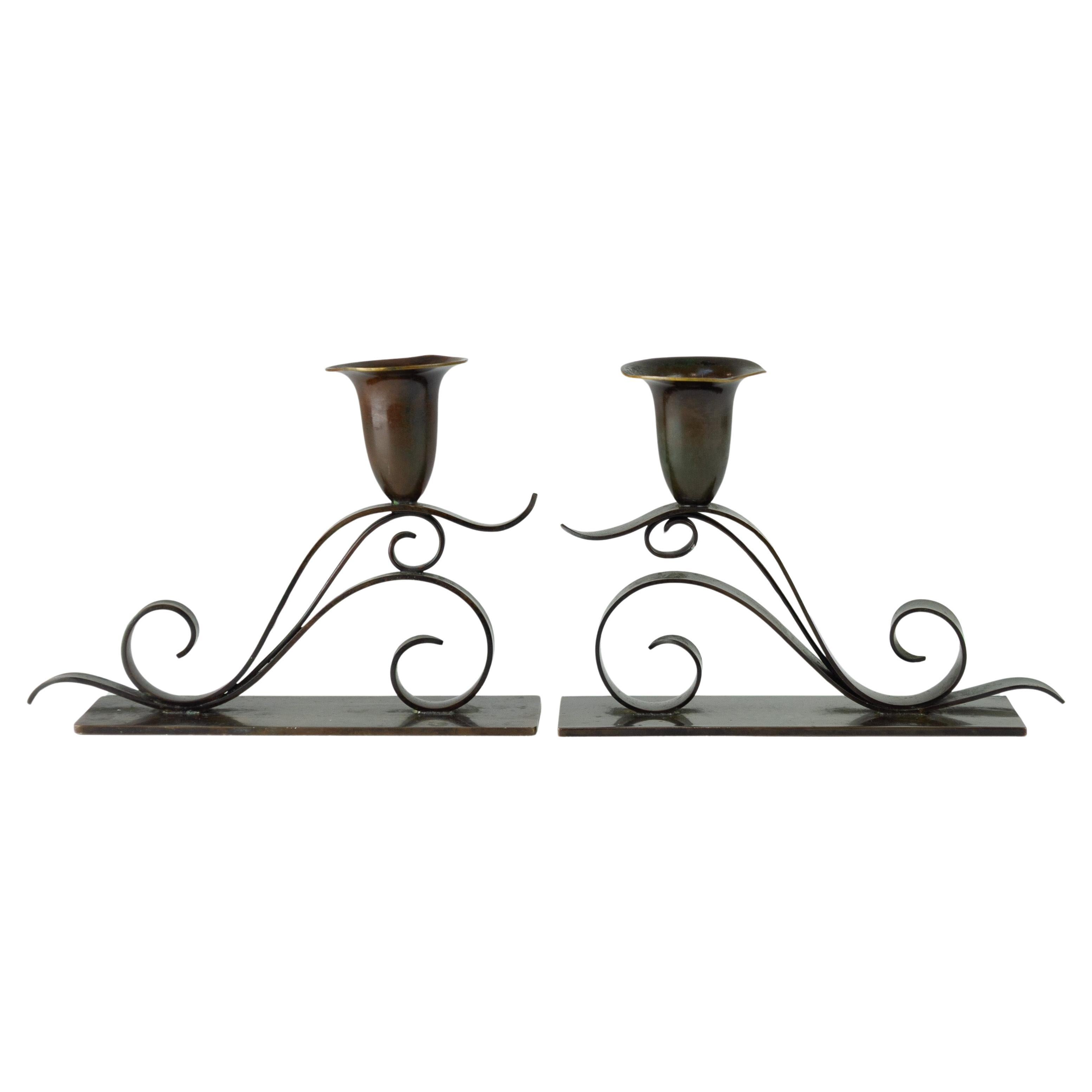 Danish Art Nouveau Candle Holders by H.F. Bronze, 1920s. Set of 2.