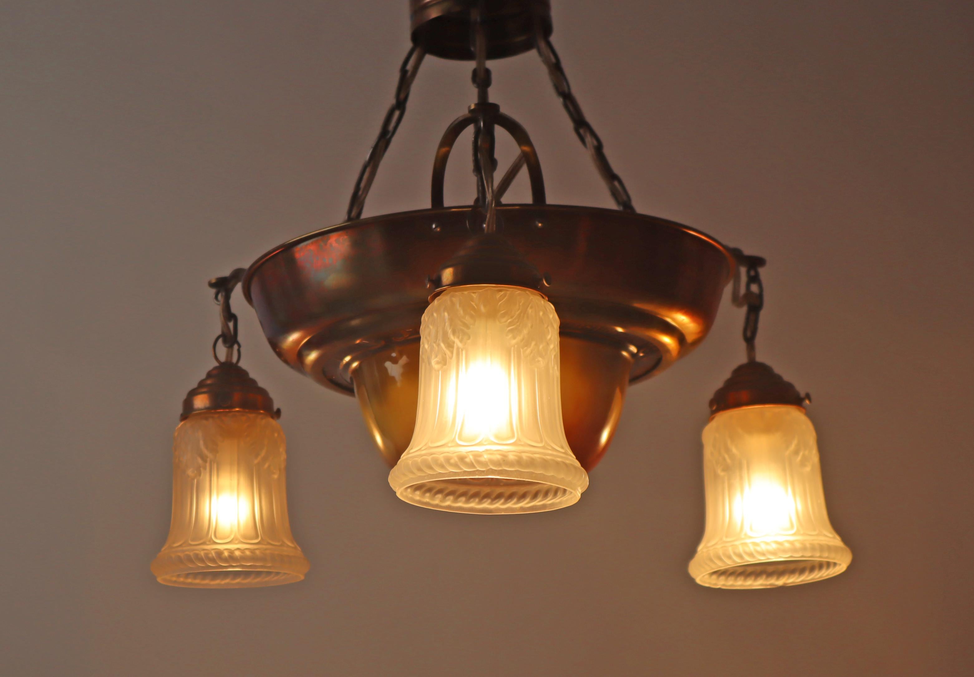 Lampadario danese Art Nouveau in ottone, rame e ceramica del 1910 circa in vendita 3